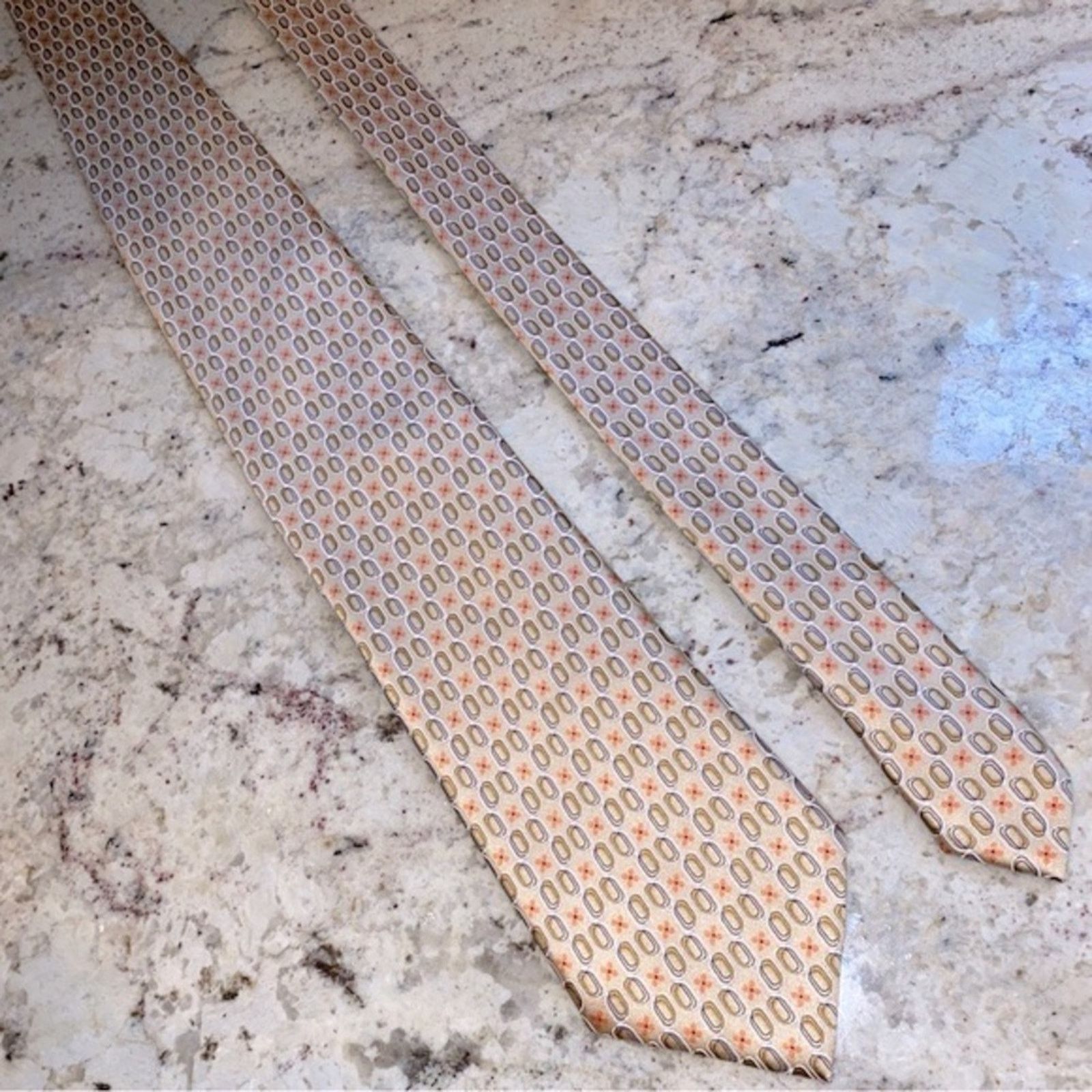 Ermenegildo Zegna $220 Ermenegildo Zegna 100% Silk Tie Italy Tan Orange Print Size ONE SIZE - 8 Thumbnail