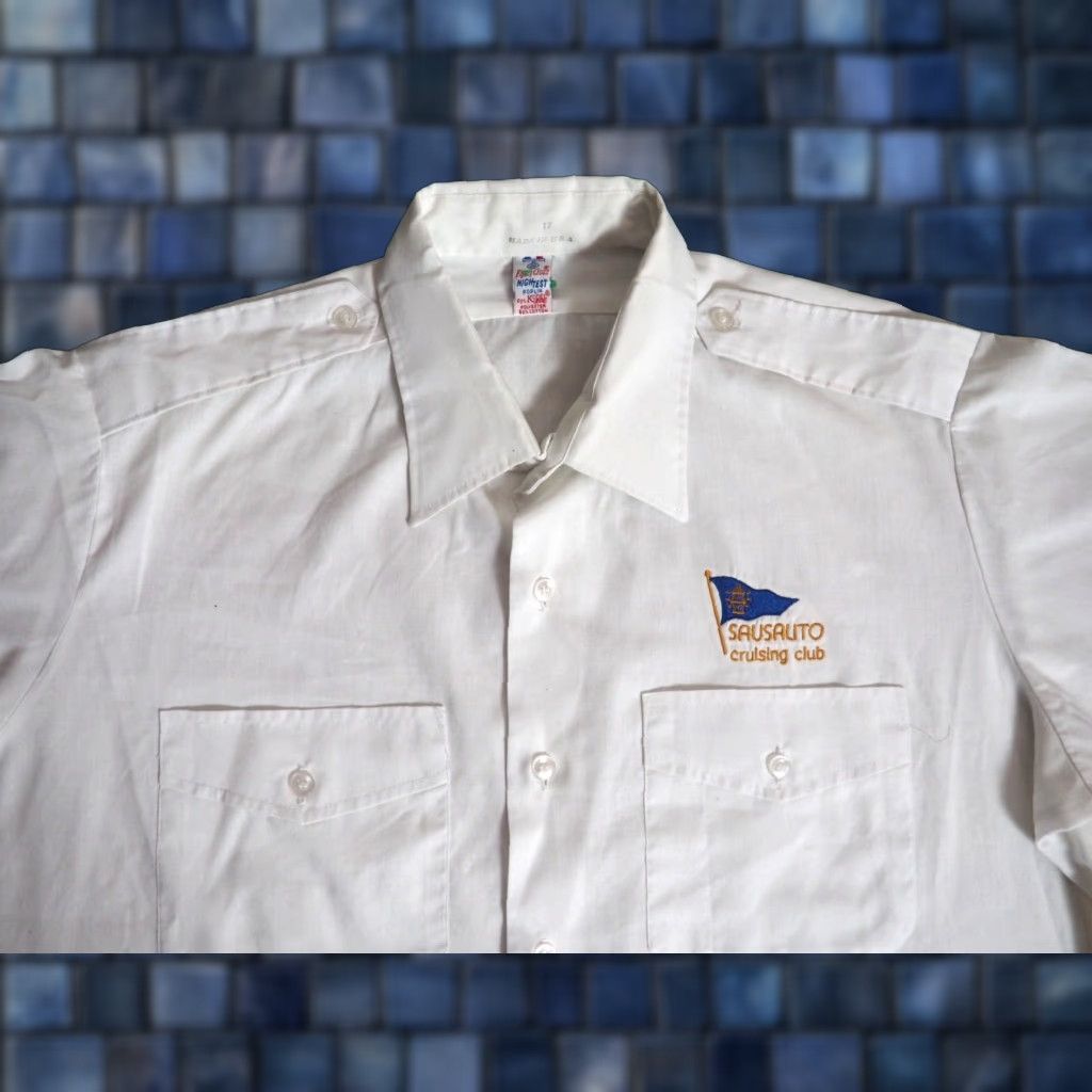 Vintage VINTAGE Flying Cross Shirt 1960s White Short Sleeve Button-Front XL Men Poplin Pocket Sausalito Sailing Military/Landgirl Size US XL / EU 56 / 4 - 1 Thumbnail