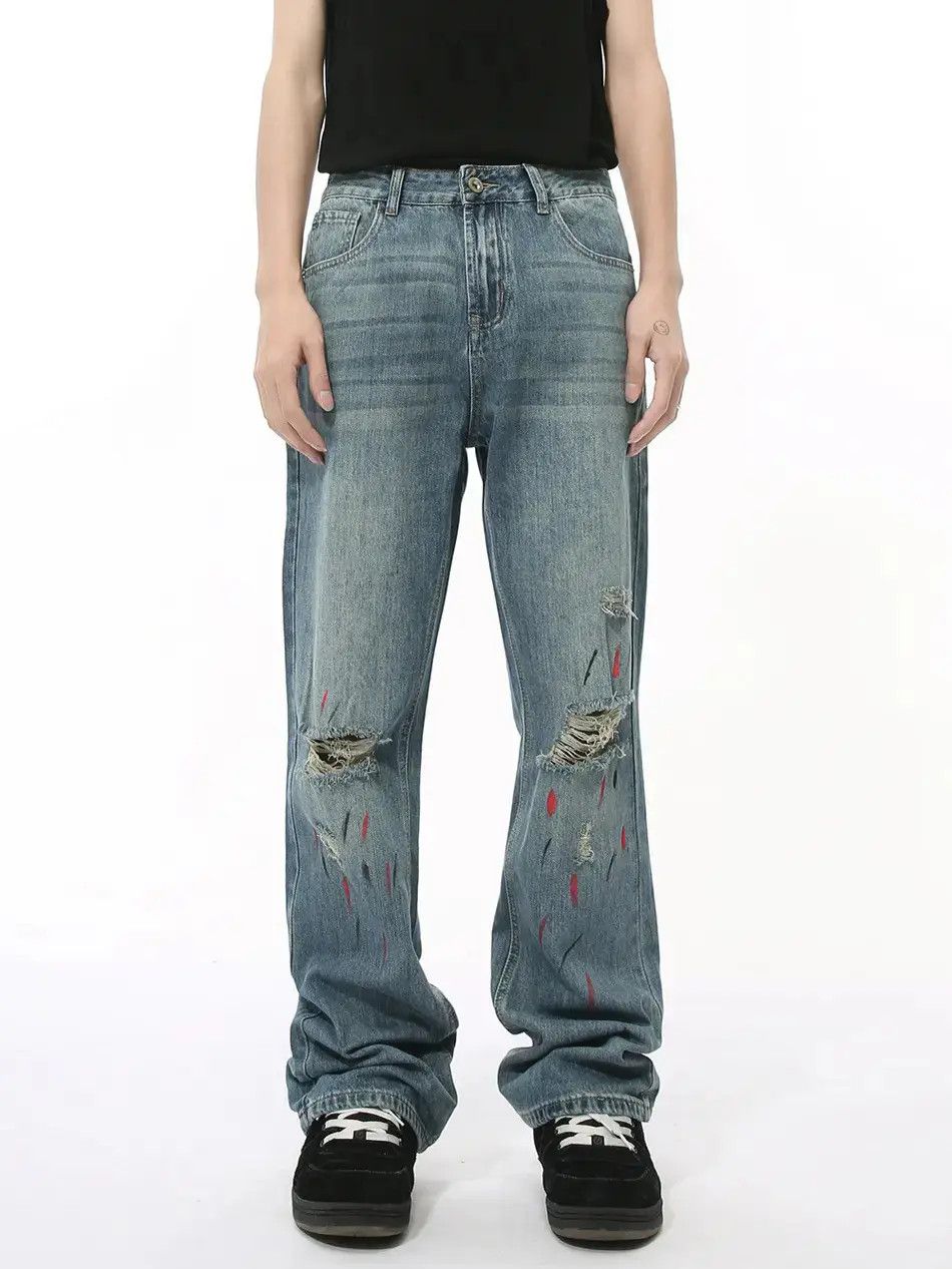 Japanese Brand Retro loose graffiti ripped jeans Size US 32 / EU 48 - 6 Thumbnail