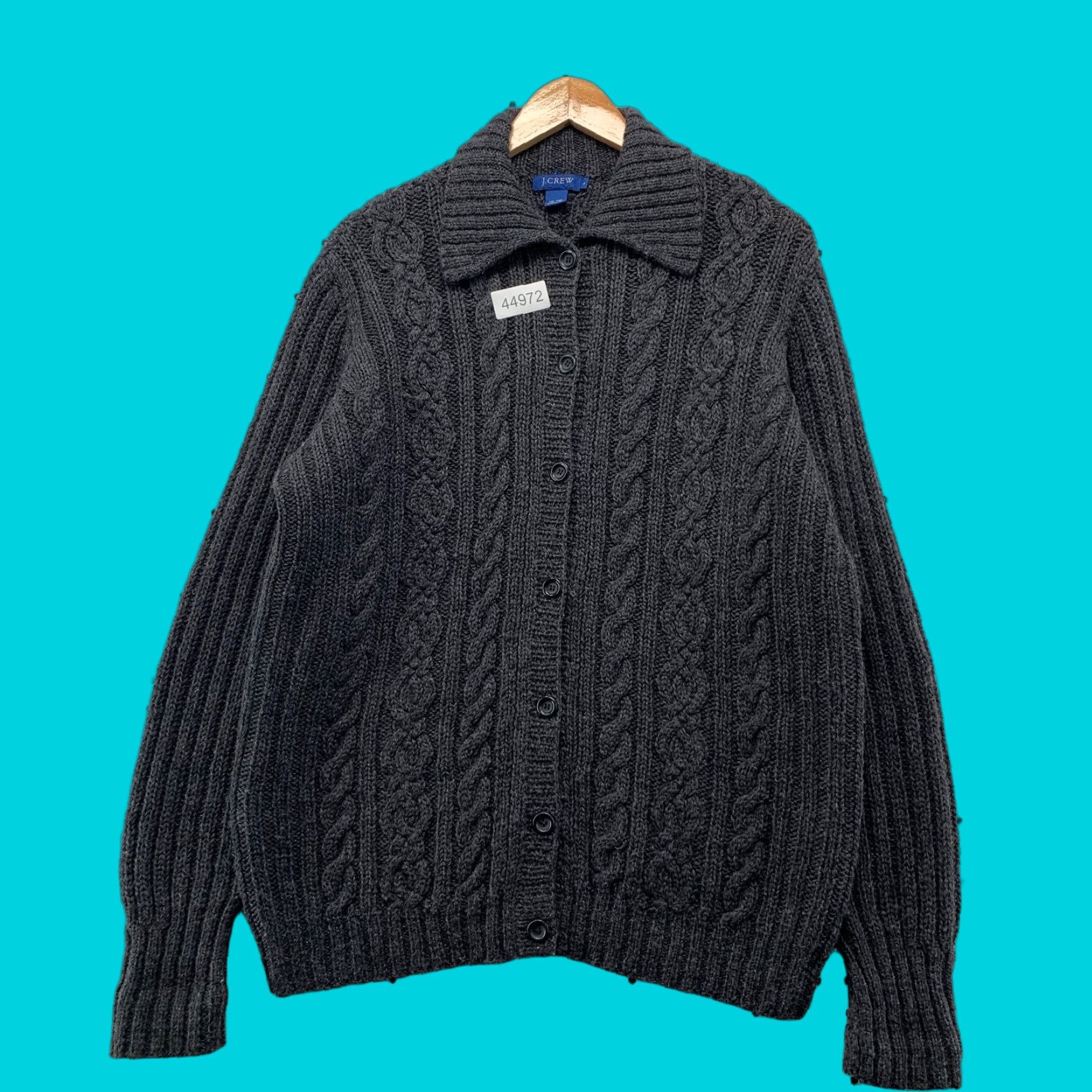J.Crew VINTAGE J.CREW Cardigan Sweater Womens L Gray 90s Cable Knit Button Wool Cardigan Size L / US 10 / IT 46 - 1 Thumbnail