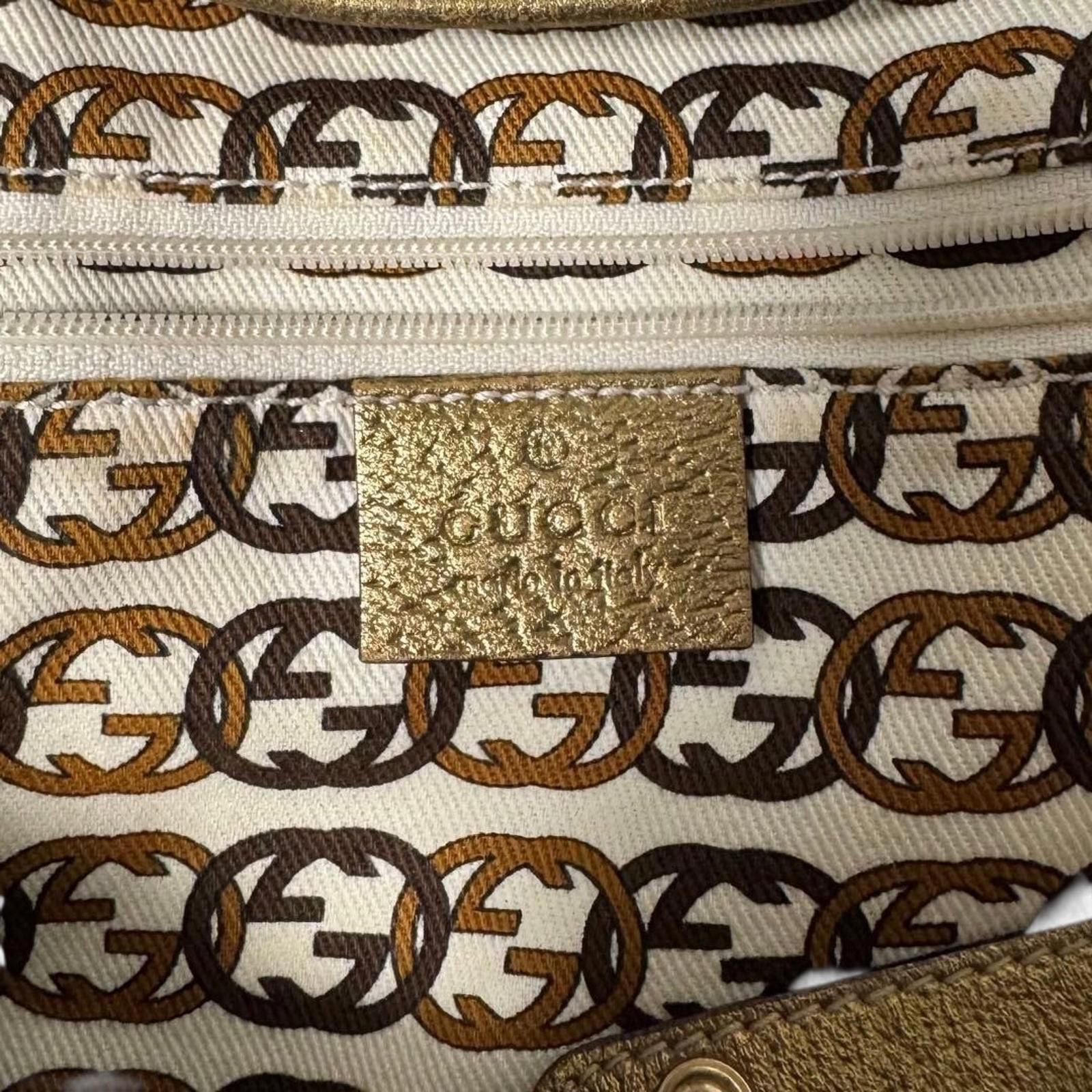 Gucci Gucci - Beige Monogram Canvas Handbag with Gold Leather Trim Size ONE SIZE - 7 Thumbnail