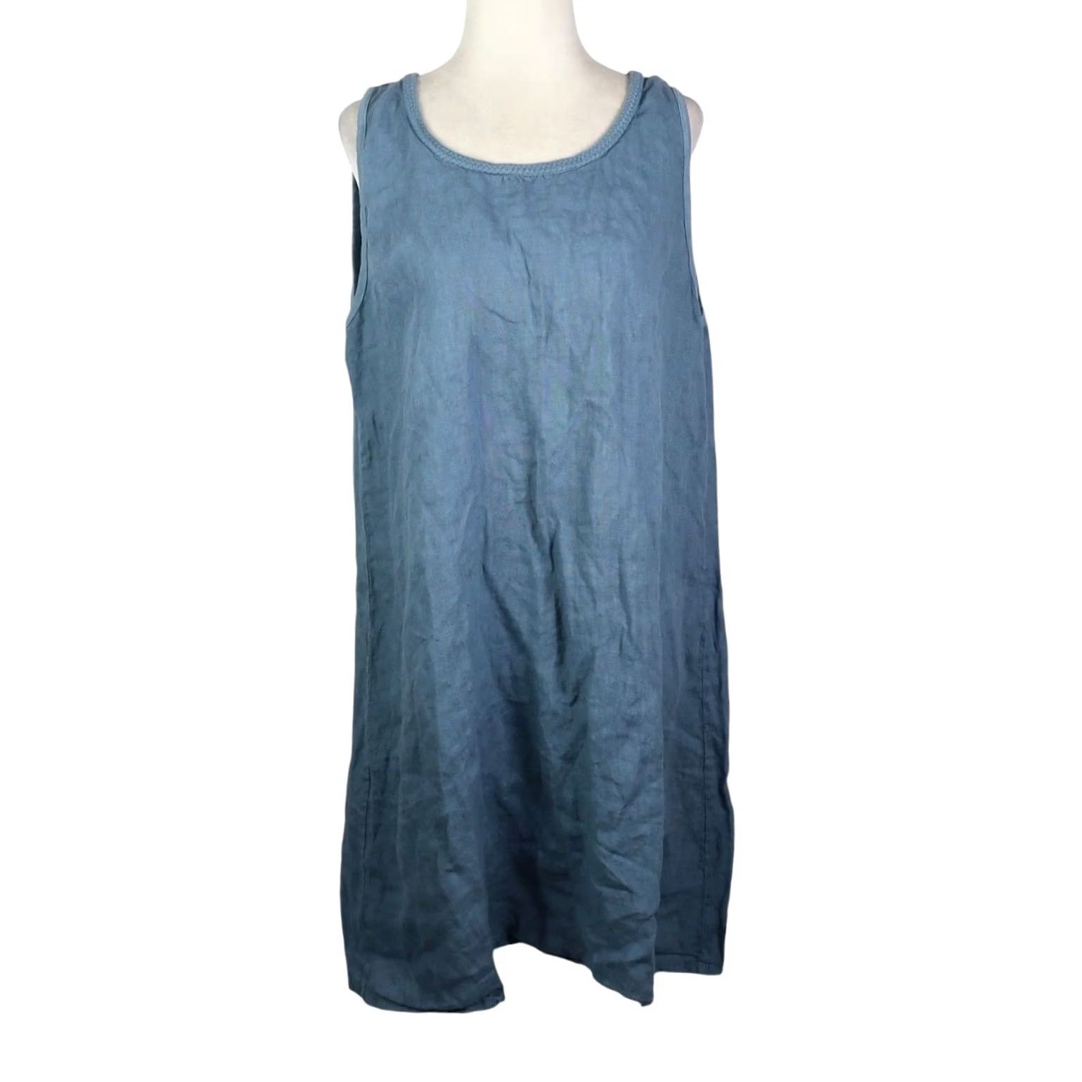 Vintage VINTAGE Puro Lino Blue Linen Mini Dress Sleeveless Bohemian L Size L / US 10 / IT 46 - 2 Thumbnail