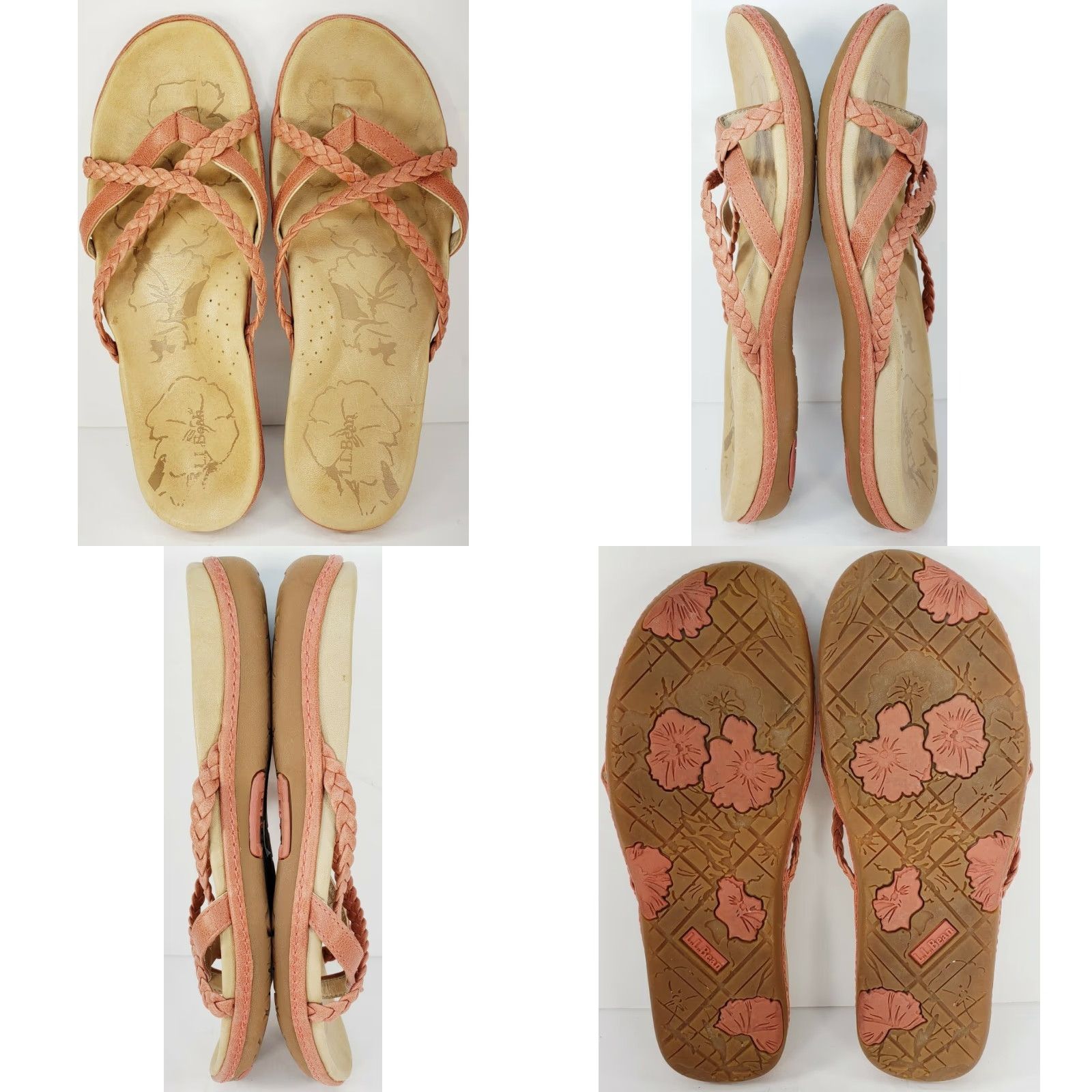 Vintage L.L. Bean Women’s Slip On Thong Sandals Salmon Leather Straps Size 9M Size US 10 / IT 40 - 8 Thumbnail