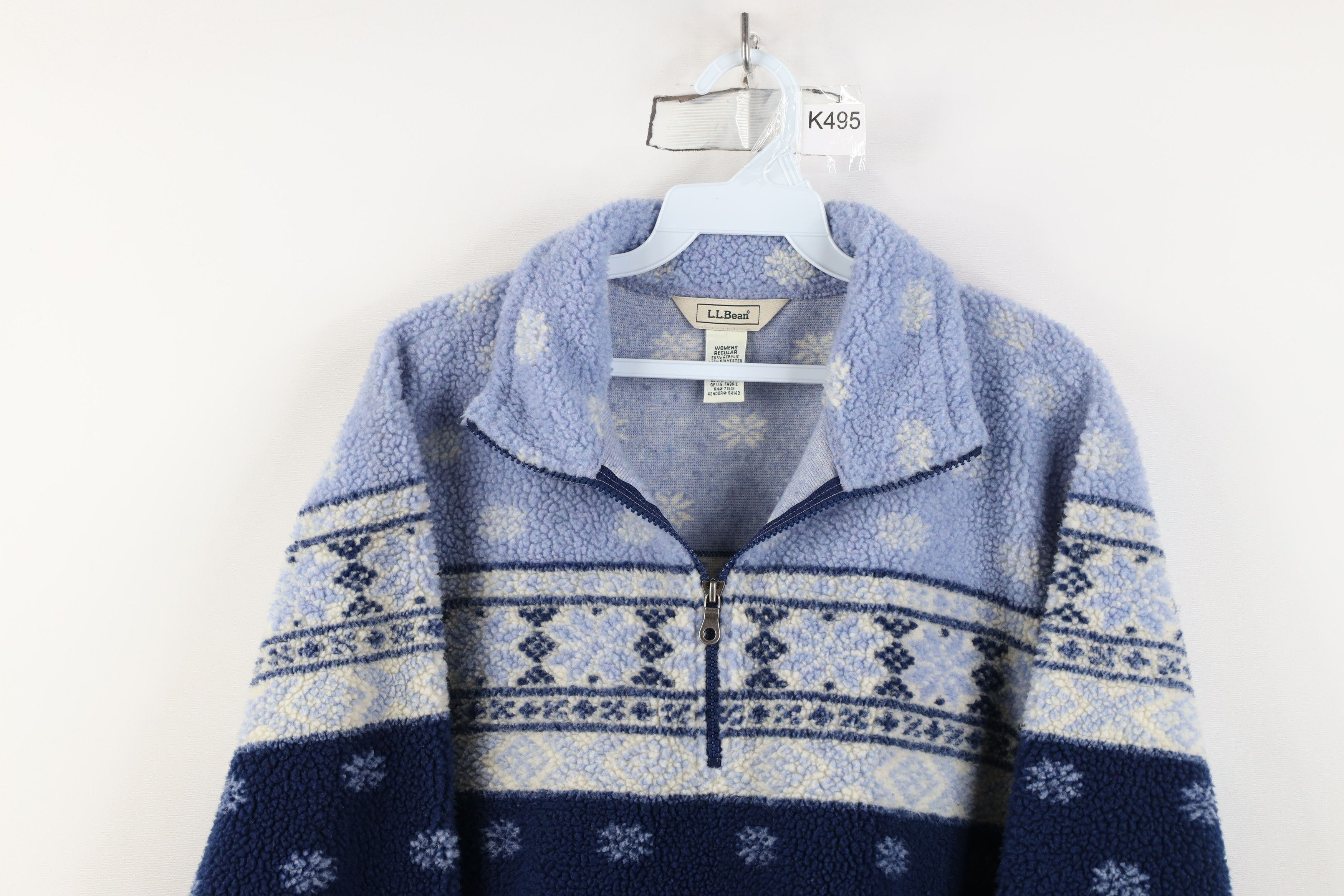 L.L. Bean Vintage LL Bean Fair Isle Deep Pile Fleece Half Zip Sweater Size L / US 10 / IT 46 - 2 Thumbnail