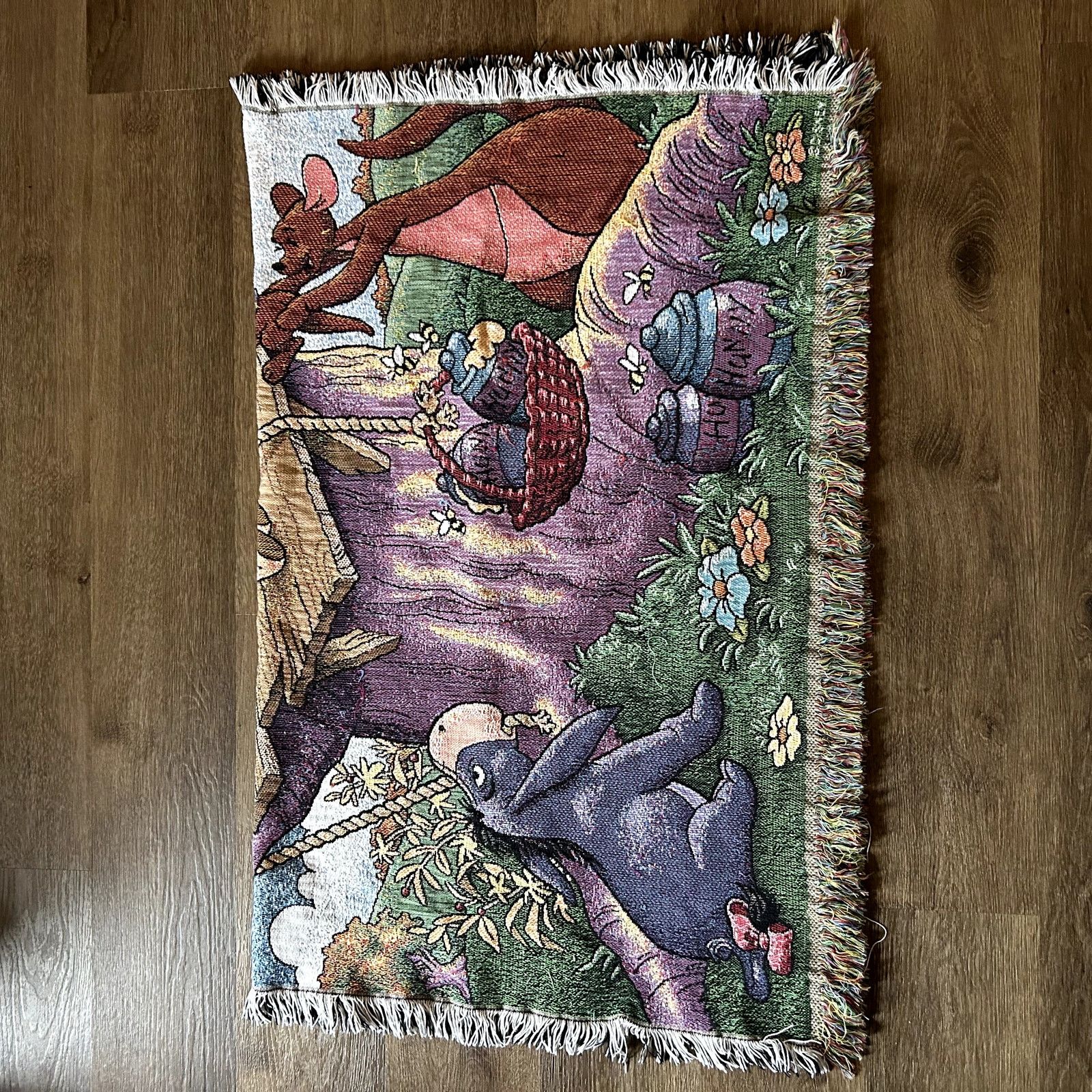 Blue Blanket Rare 90s Vintage Winnie the pooh Woven Throw Blanket Size ONE SIZE - 2 Thumbnail
