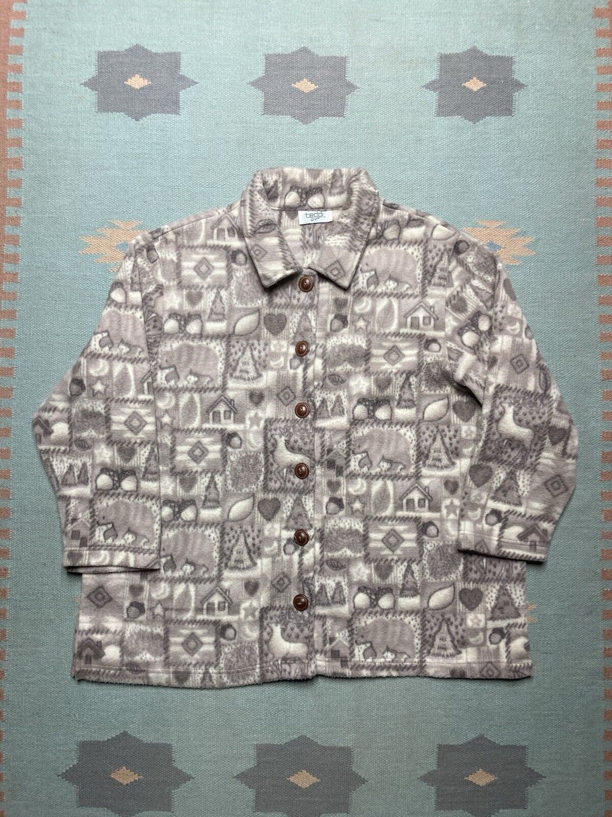 Vintage teddi fleece jacket cardigan hearts acorns cottage womens XL Size XL / US 12-14 / IT 48-50 - 1 Thumbnail