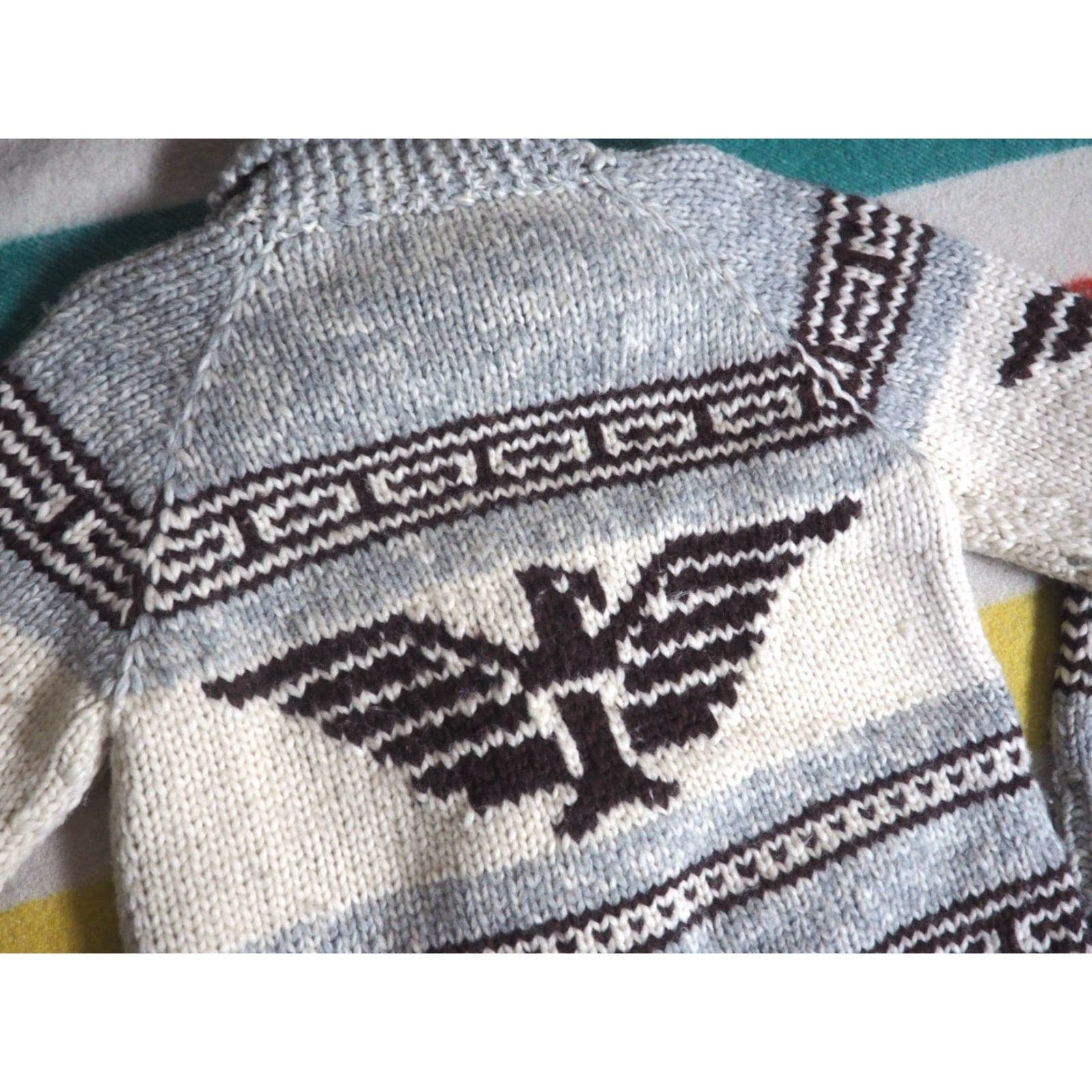 Vintage VTG Cream Gray Thunderbird Eagle Heavy Wool Zip Cowichan Sweater Mens M Size US M / EU 48-50 / 2 - 6 Thumbnail