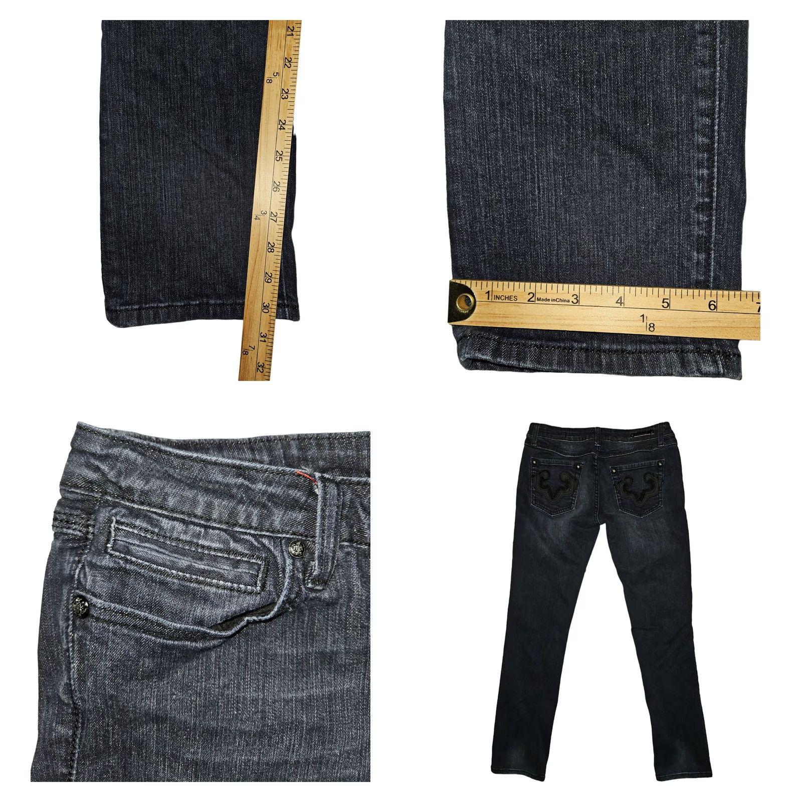 Express Express ReRock Skinny Jeans Women's 10 Dark Blue Embroidered Stretch Denim Modern, Low Rise, 30 Inseam, 32 In W .. Size 32" / US 10 / IT 46 - 8 Thumbnail