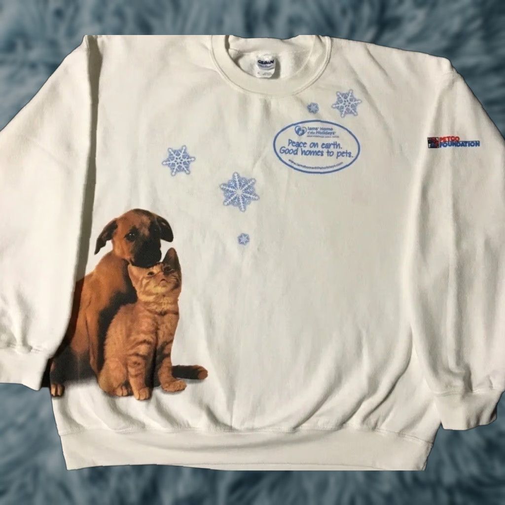Vintage Vtg Iams Pet Food All Over Print Promo Sweatshirt Hoodie XL White 90s Grunge Animals Cartoon Humor Mens Size US XL / EU 56 / 4 - 1 Thumbnail