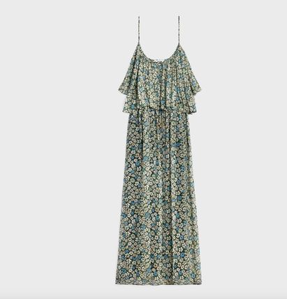 Celine o1bcso1str0526 2R14L549V Floral Print Gathered Midi Dress Size XS / US 0-2 / IT 36-38 - 1 Thumbnail