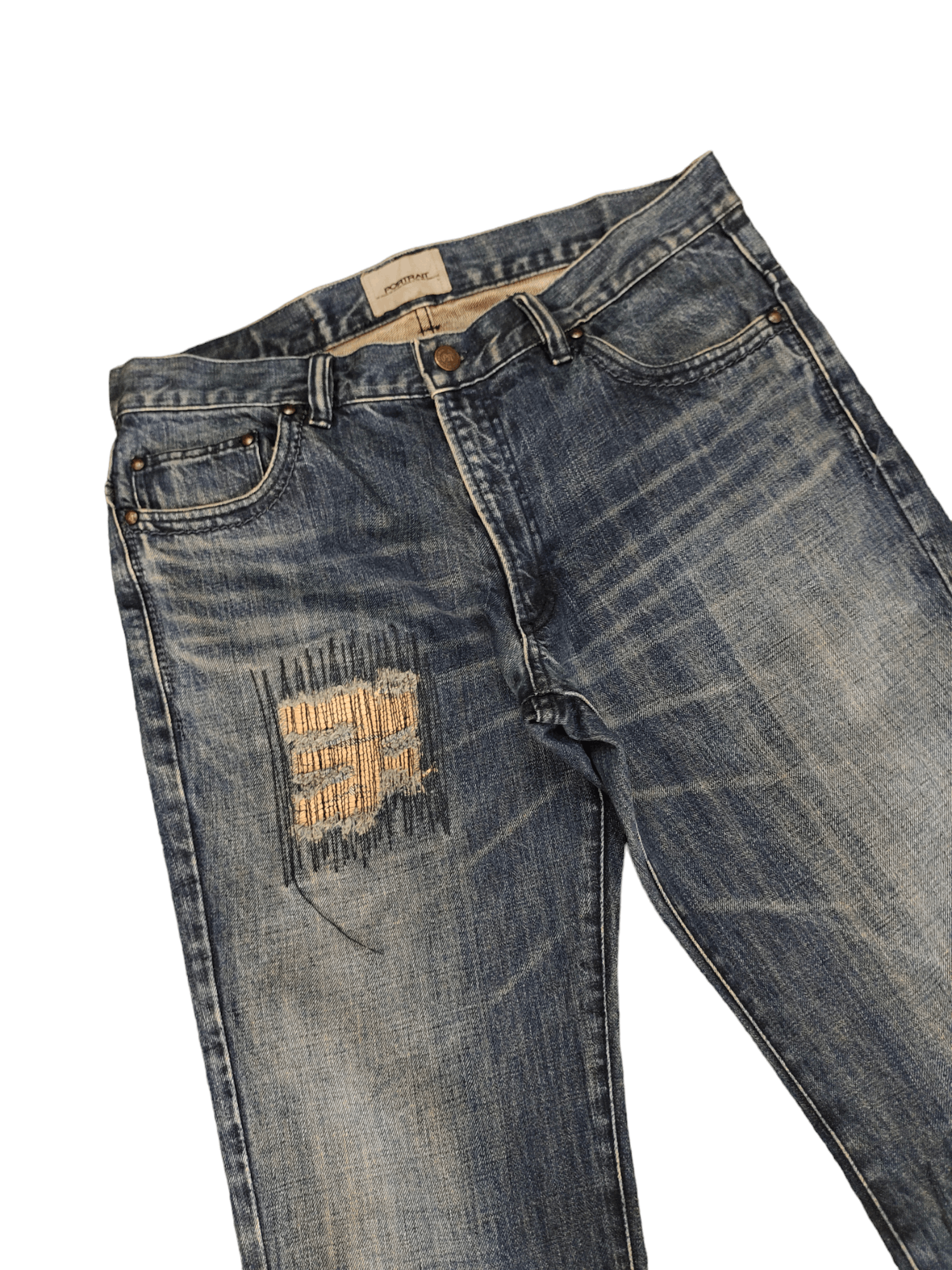 Le Grande Bleu (L.G.B.) Flare Jeans Portrait Japan Sew Distress Denim Bootcut Y2k Size US 33 - 5 Thumbnail