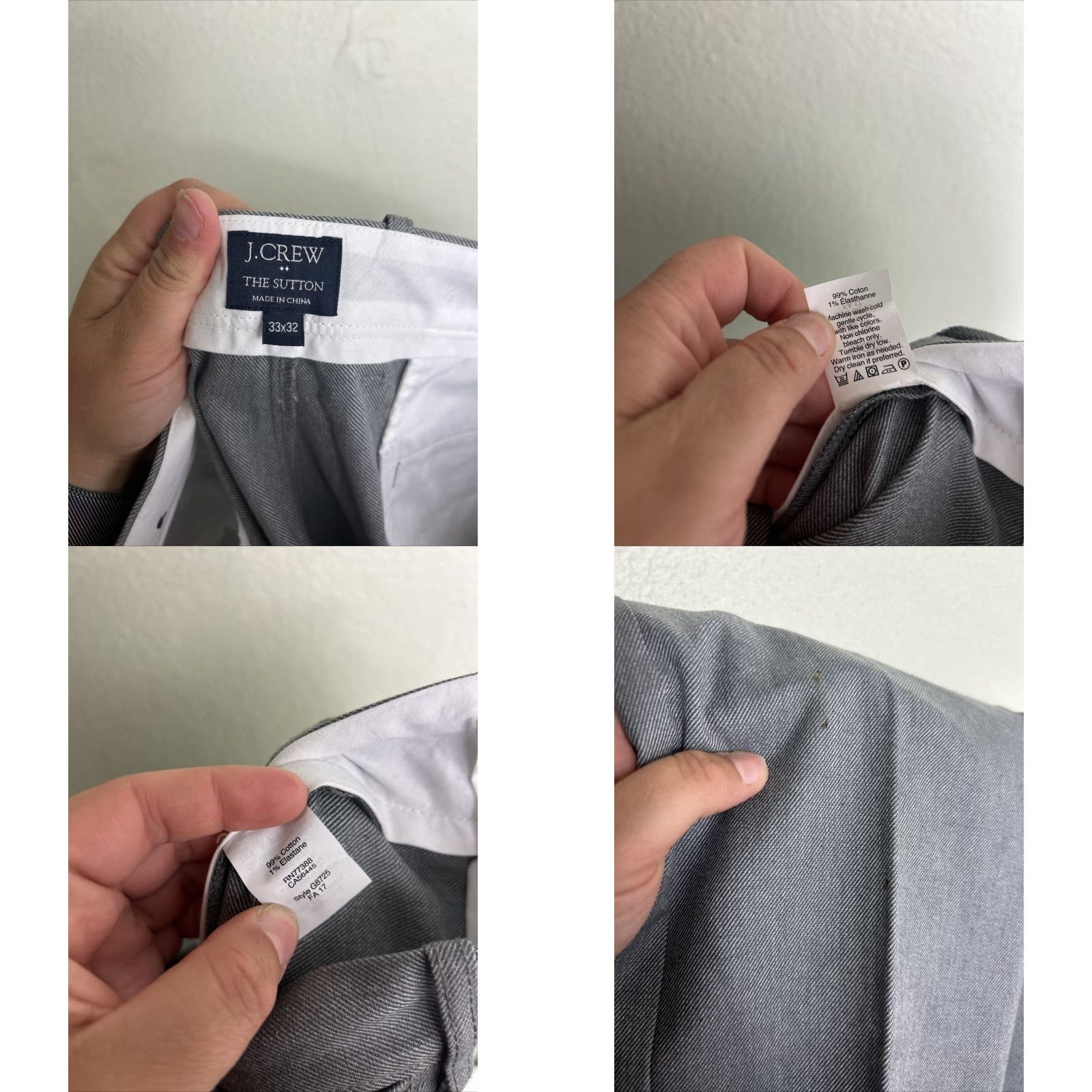 J.Crew J.CREW Mens Stretch Sutton cotton twill Pants Khaki Gray 33x32 Stains Small Size US 33 - 9 Thumbnail