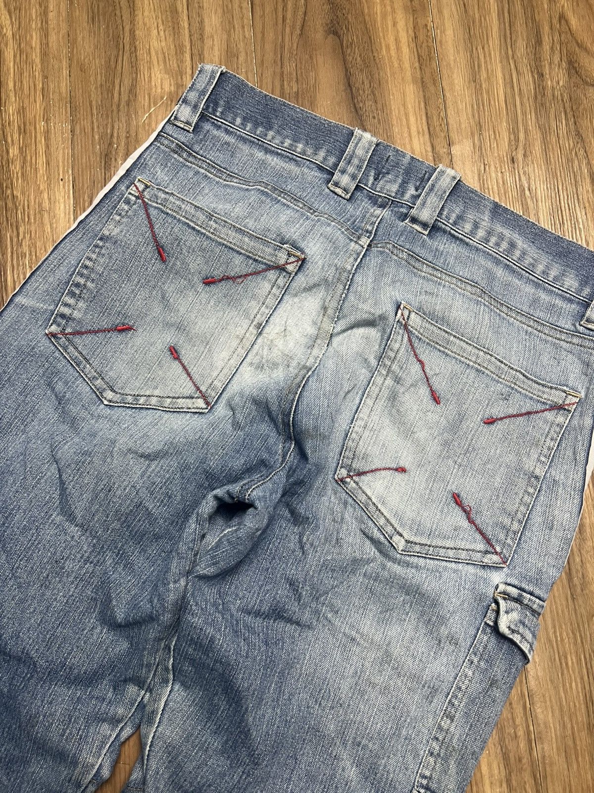 Japanese Brand Dinnovation Denim Cargo Jeans with White Racing Stripes (42) Size US 30 / EU 46 - 15 Thumbnail