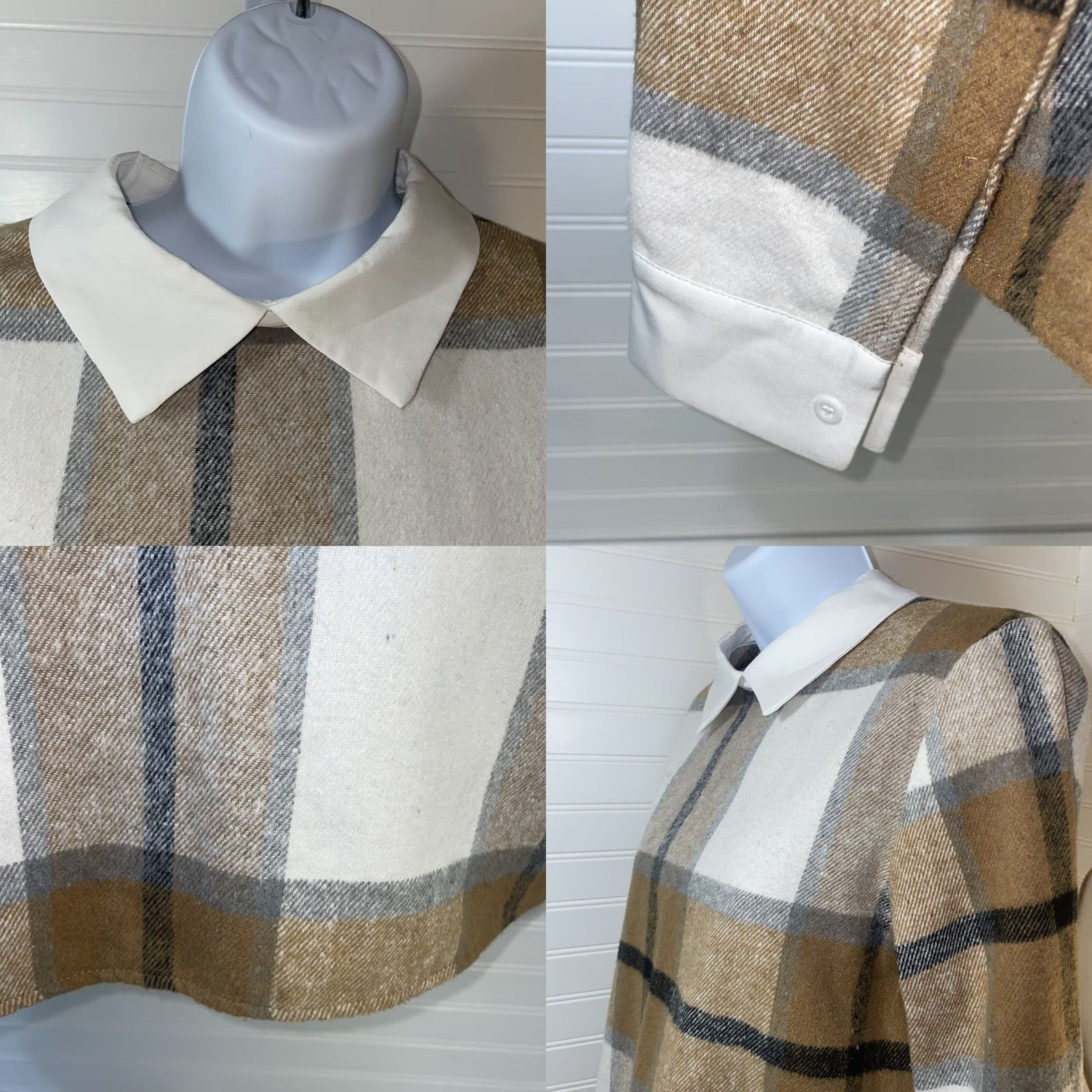 Shein SHEIN Blouse Shirt Women S Casual Plaid Tan Brown Keyhole Back Collar Button Long Sleeve Size S / US 4 / IT 40 - 9 Thumbnail
