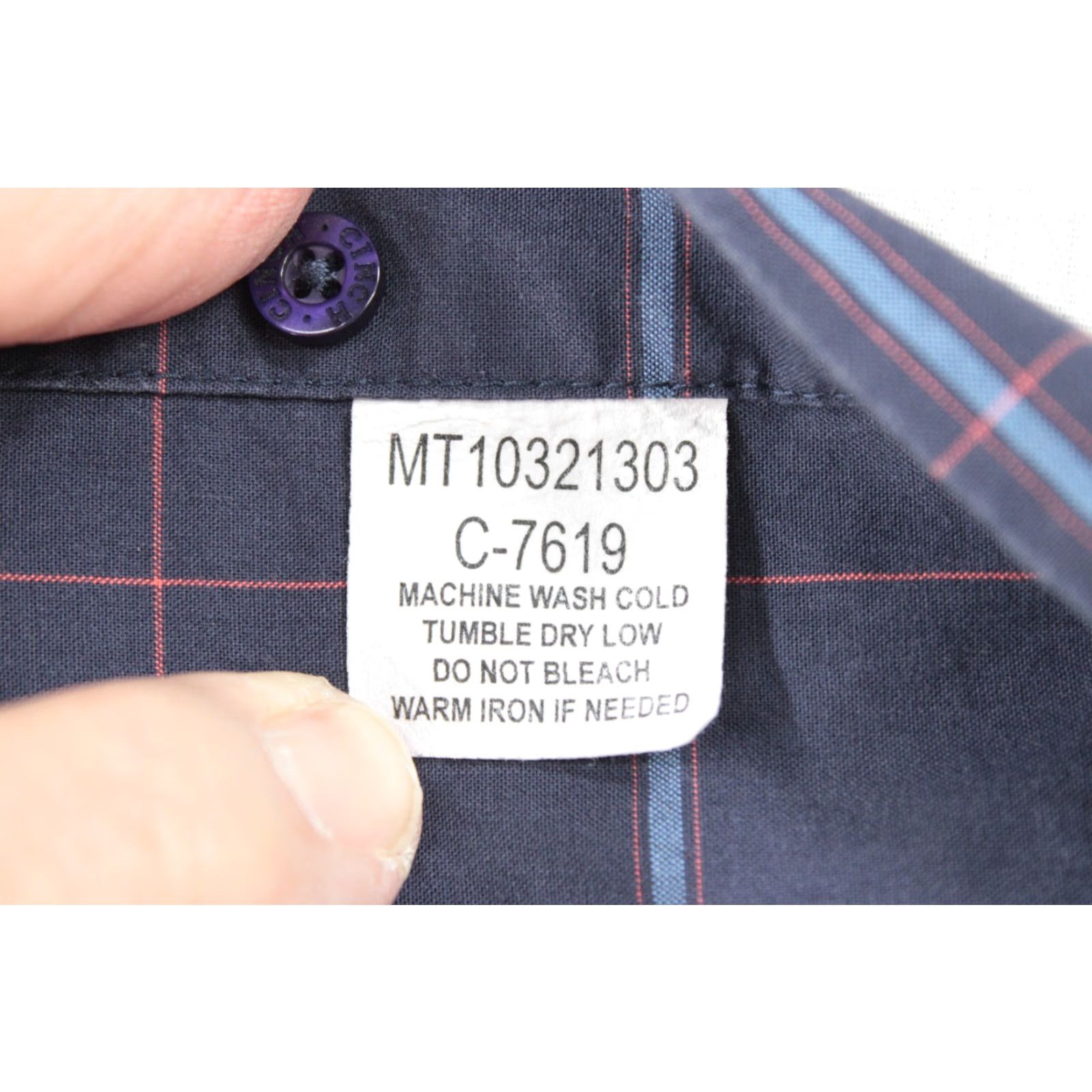 Vintage Cinch Shirt Button-Down Men’s Large Blue Plaid Long Sleeve Logo Pocket Cotton Shirt Size US L / EU 52-54 / 3 - 6 Thumbnail