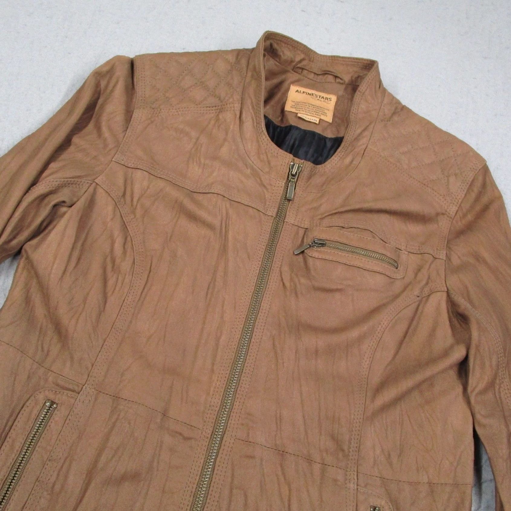Alpinestars Alpinestars Denise Focil Leather Cafe Racer Jacket Women M Tan Brown Quilt Zip Pockets Slim Short Coat Casual Vintage No Size M / US 6-8 / IT 42-44 - 2 Thumbnail