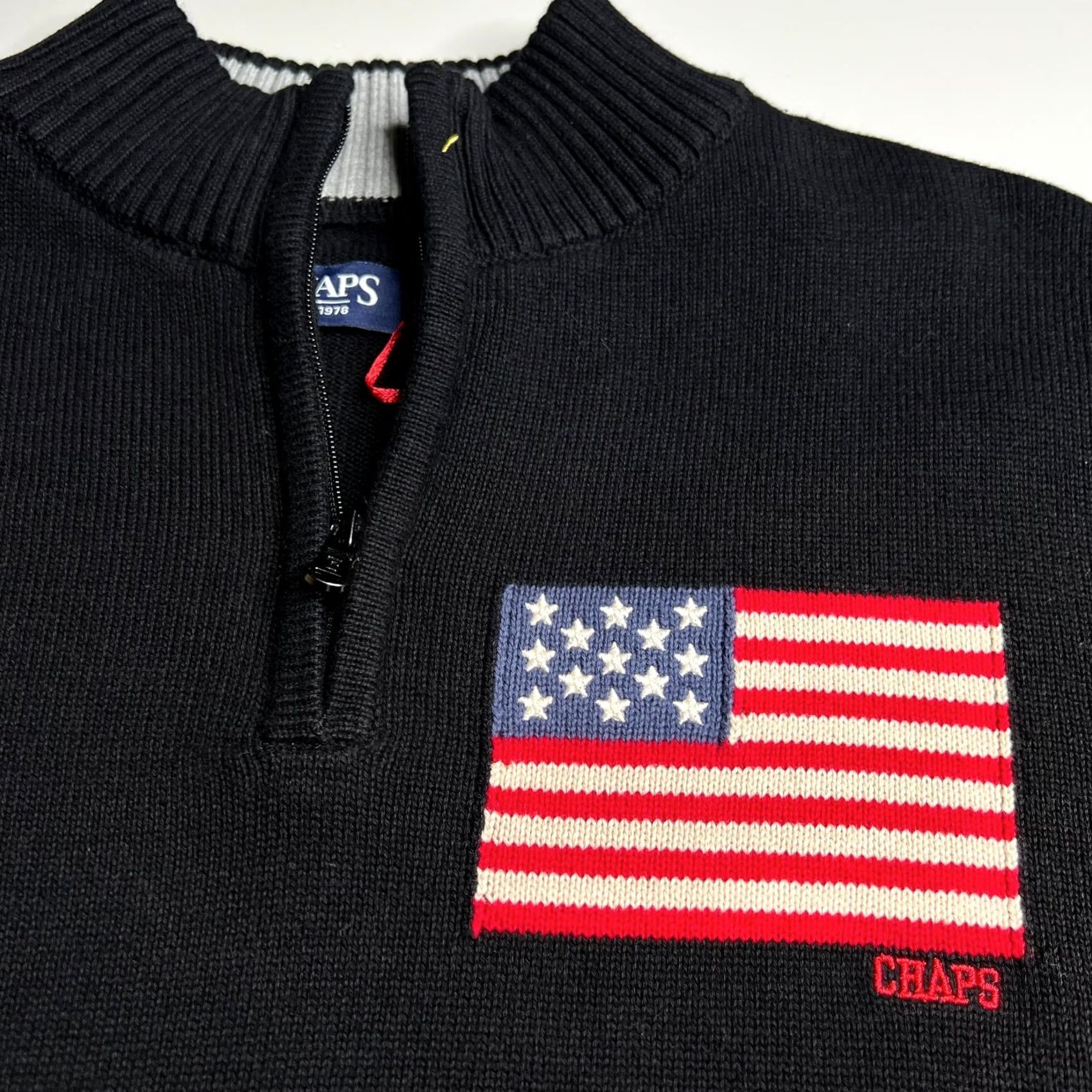 Chaps Chaps Sweater XL Black USA Flag Patch Pullover Men Size US XL / EU 56 / 4 - 6 Thumbnail