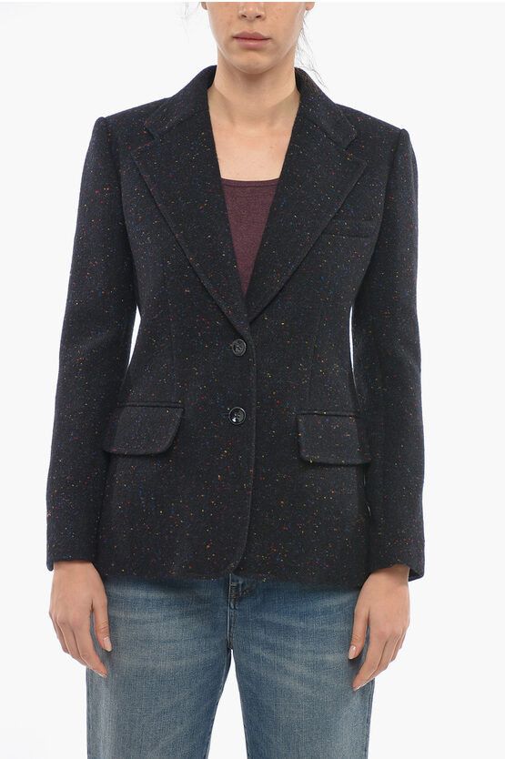 image of Chloe Single Breasted Wool Blend Blazer Coat With Flap Pockets in Blue, Women's (Size Medium)