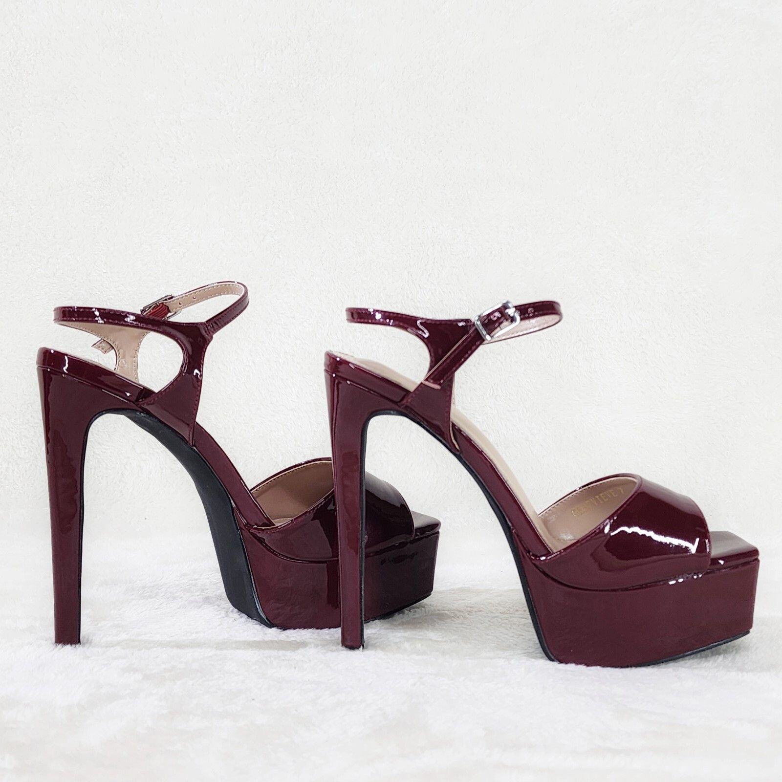 Other Gwen Glossy Burgundy Red Patent Platform Open Toe 6" Stilett Size US 6 / IT 36 - 1 Thumbnail