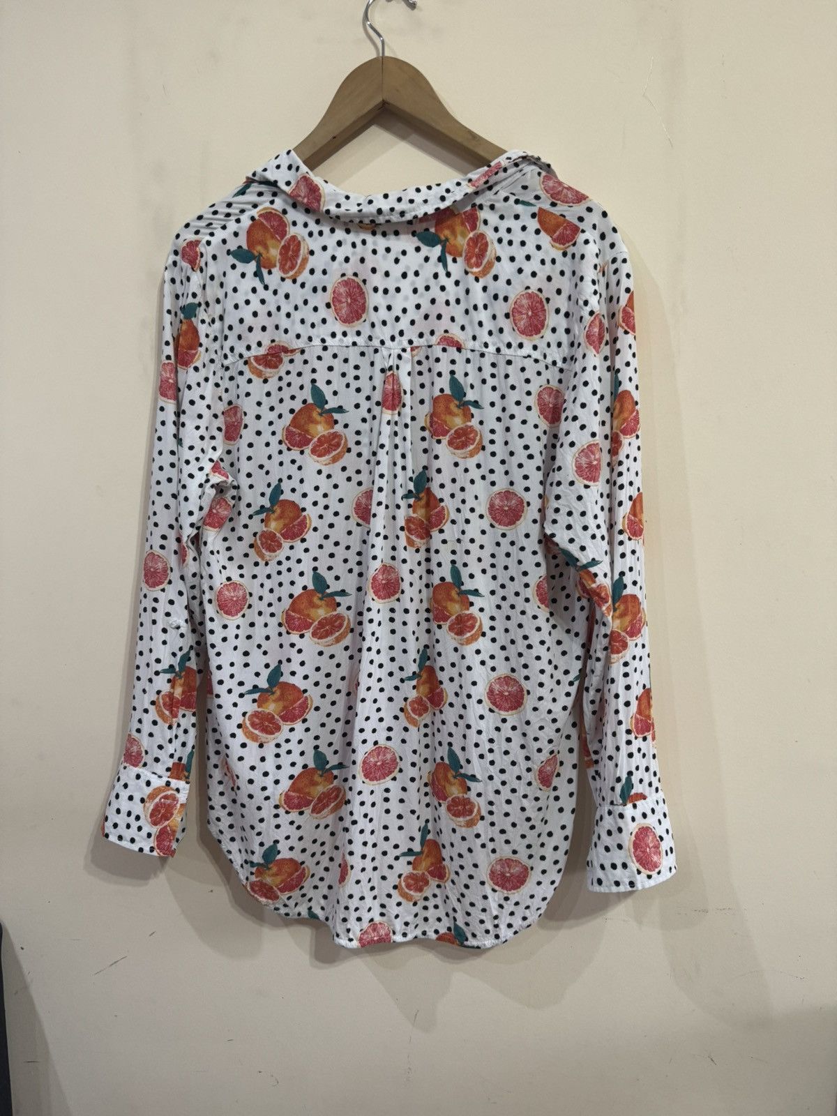 Vintage viscose blouse/shirt with polka dot & citrus print XL Size XL / US 12-14 / IT 48-50 - 6 Thumbnail