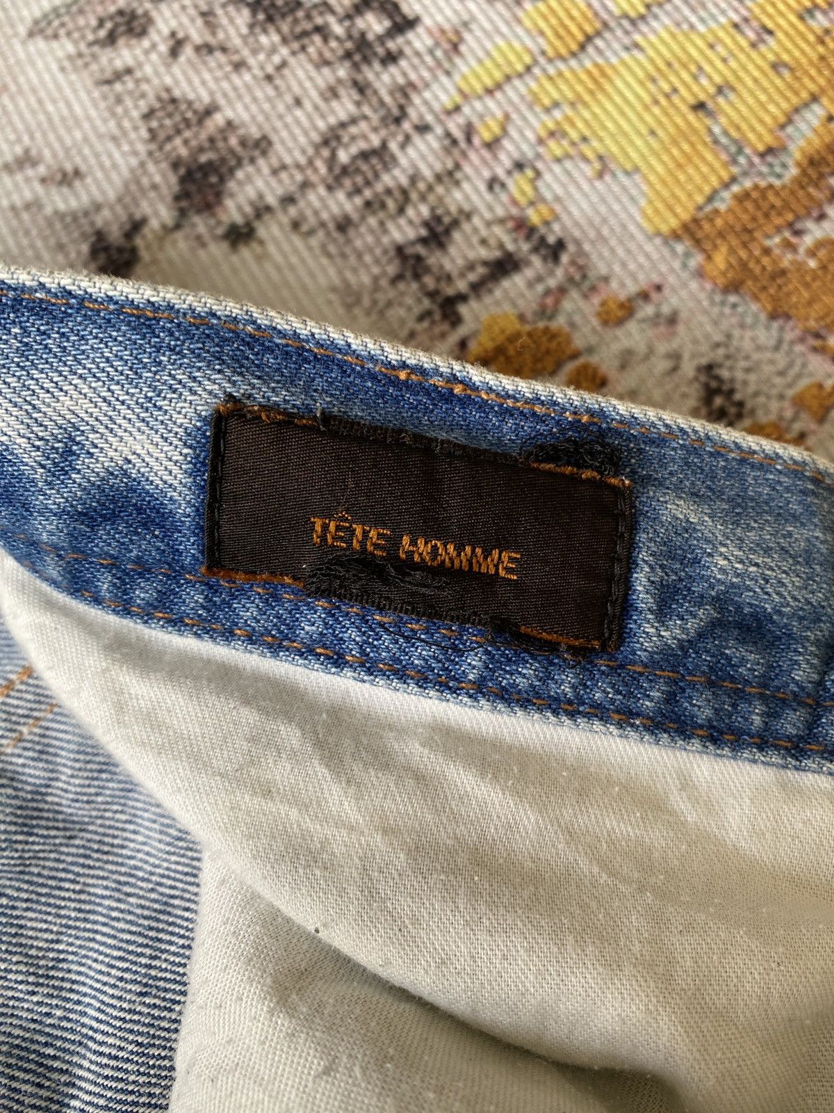 Tete Homme Tete Homme Issey Miyake Faded Blue Studded Distressed Denim Size US 31 - 18 Thumbnail