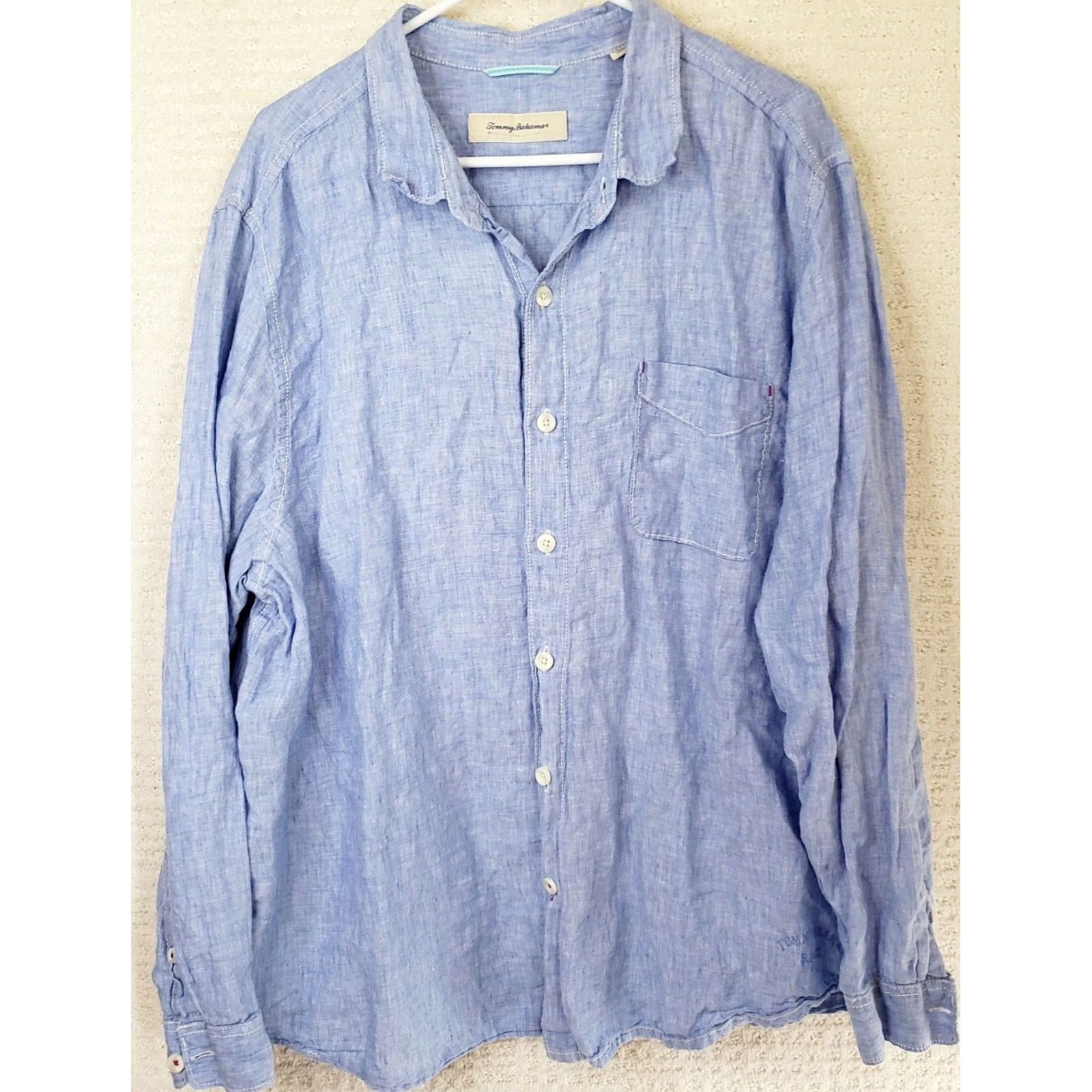 Tommy Bahama VINTAGE Tommy Bahama Shirt 2XL Men's Blue Linen Long Sleeve Button-Up Collared Casual Travel Party Wedding Size US XXL / EU 58 / 5 - 2 Thumbnail