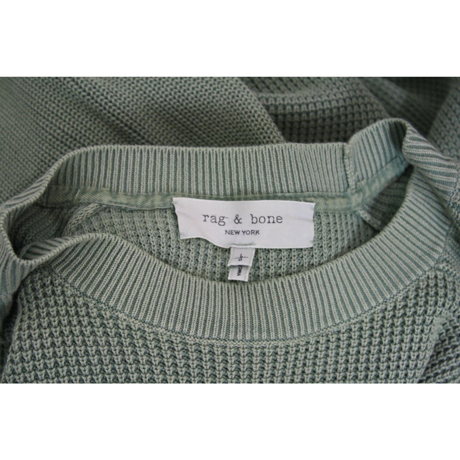Rag & Bone rag & bone Sweater Mens Large Green Waffle Knit Crewneck Size US L / EU 52-54 / 3 - 7 Thumbnail
