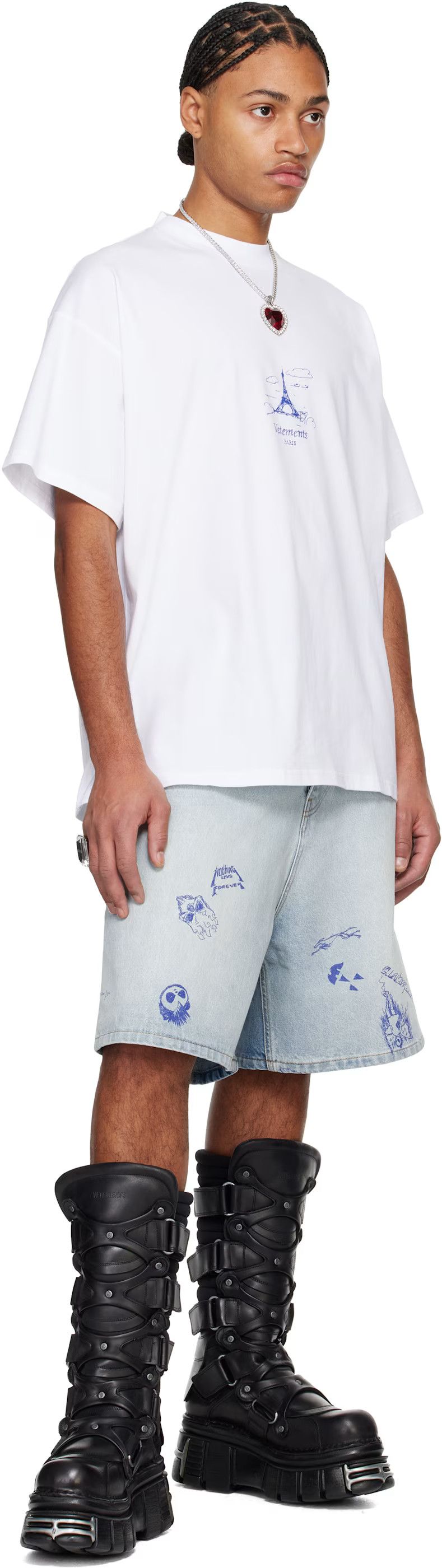 Vetements o1h1sh10525 Scribbled Denim Shorts in Light Blue Size US 34 / EU 50 - 6 Thumbnail