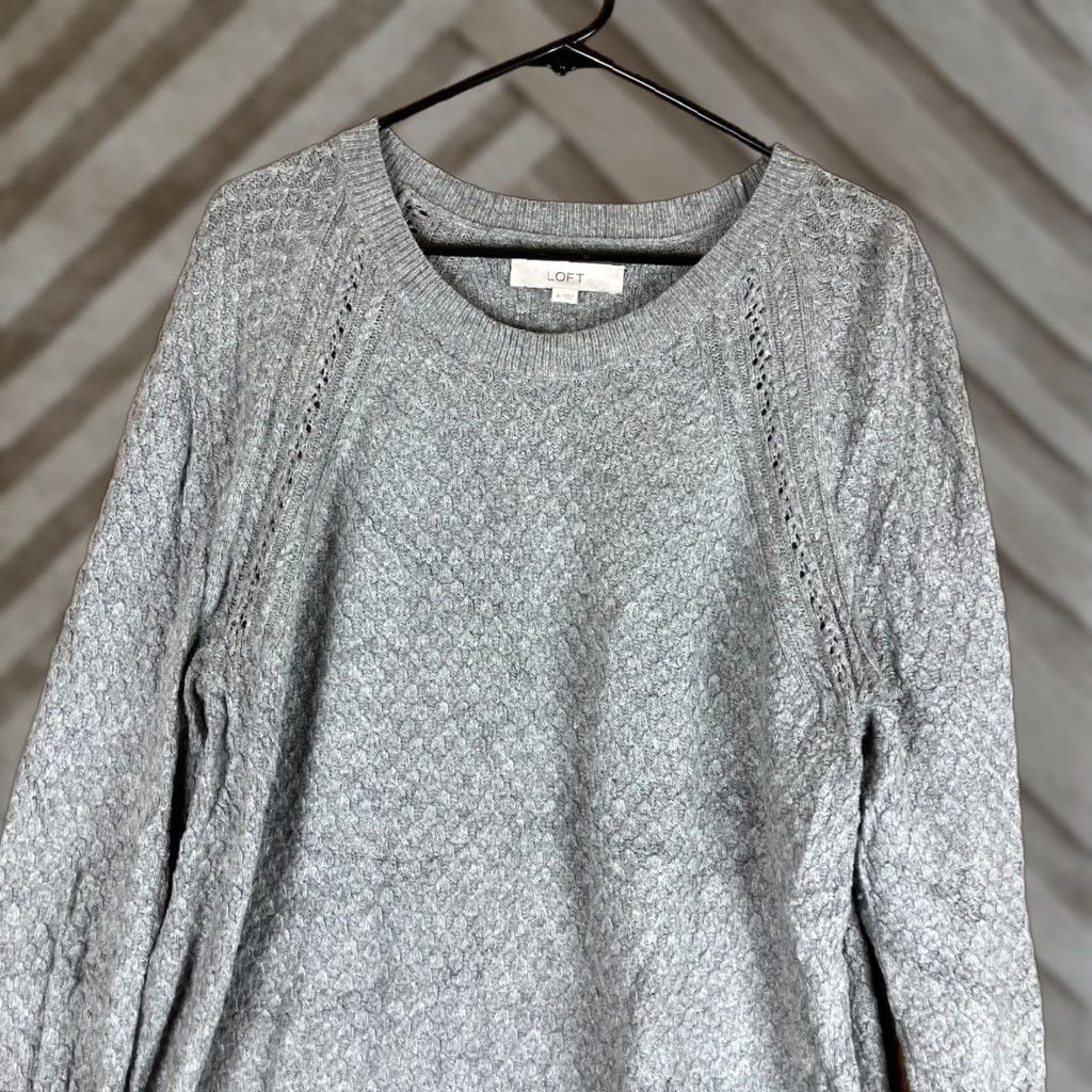 Loft LOFT Womens Sweater Gray Crew Wool Blend Long Sleeve Open Knit Stretch XL Pullover Knit Casual Workwear Mens? Size XL / US 12-14 / IT 48-50 - 1 Thumbnail
