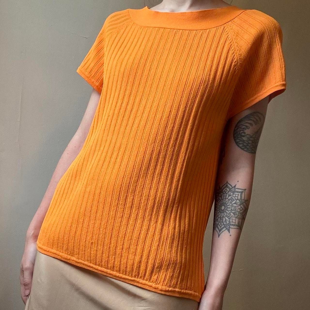 Evan Picone Vintage Evan-Picone Orange Ribbed Top XL Rayon Y2K 00s Size XL / US 12-14 / IT 48-50 - 2 Thumbnail