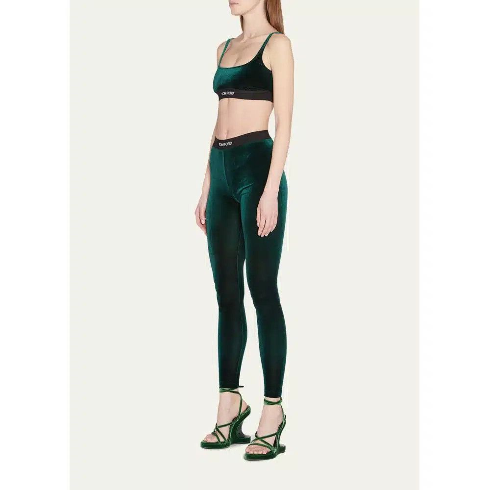 Tom Ford o1loc1c0525 PAJ121 Velour Signature Leggings in Green Size 26" / US 2 / IT 38 - 3 Thumbnail