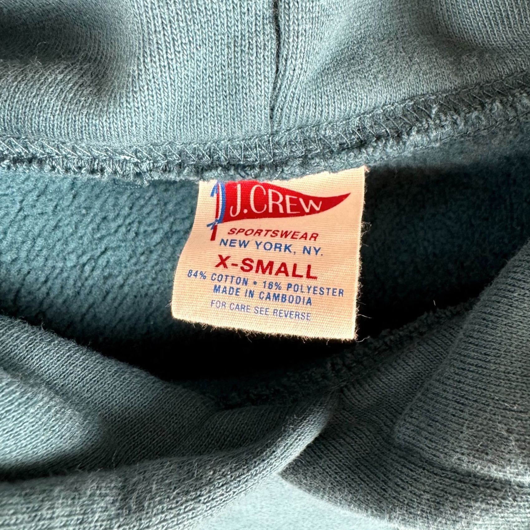 J.Crew VINTAGE J.CREW Hoodie Mens XS Teal Thick Heavyweight Pullover Jacket Fleece Cotton Long Sleeve Size US XS / EU 42 / 0 - 5 Thumbnail
