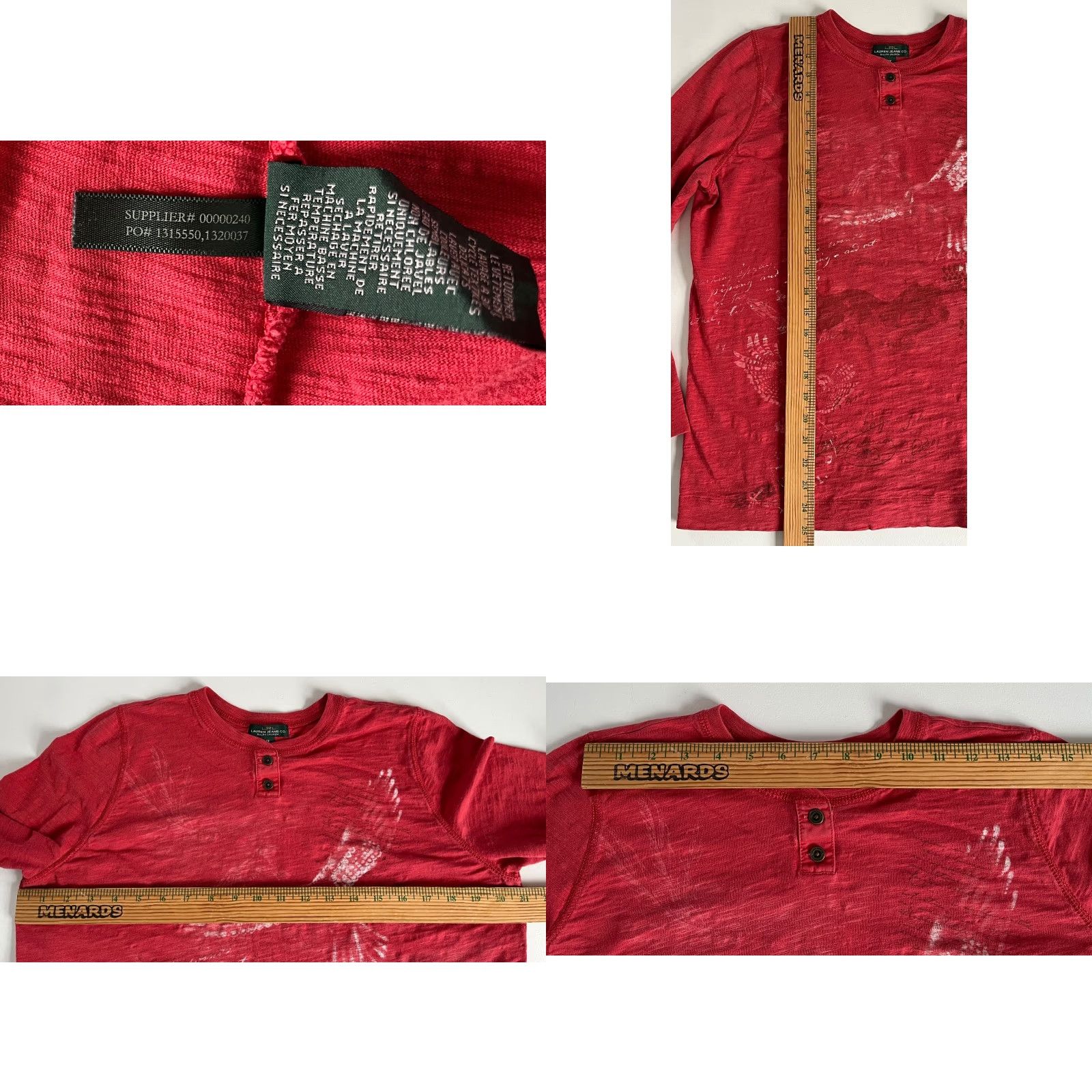 Vintage VINTAGE Lauren Jeans Co. Ralph Lauren Women's Long Sleeve Henley Shirt 1X Brick Red Cotton Mens Women's Girls? Size XL / US 12-14 / IT 48-50 - 8 Thumbnail