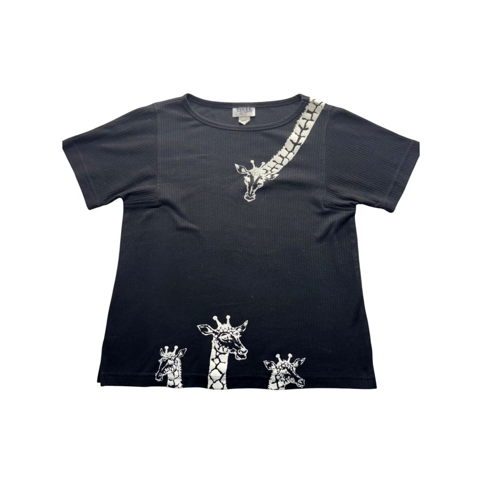 Vintage Teddi Giraffe Graphic T-Shirt Ribbed Black PS Cotton Blend USA Made Mens Short Sleeve Size S Womens Petite Size US S / EU 44-46 / 1 - 2 Thumbnail