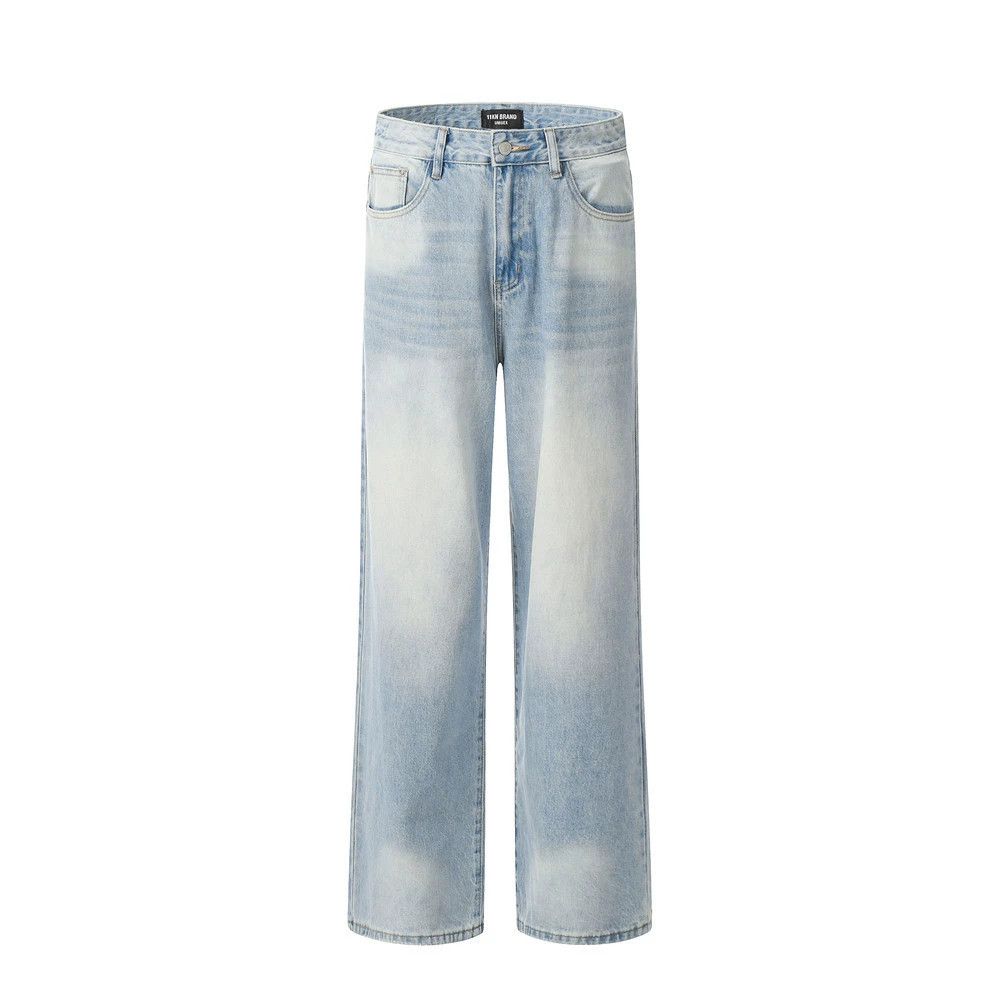 Vintage loose wide-leg men's casual gradient washed jeans