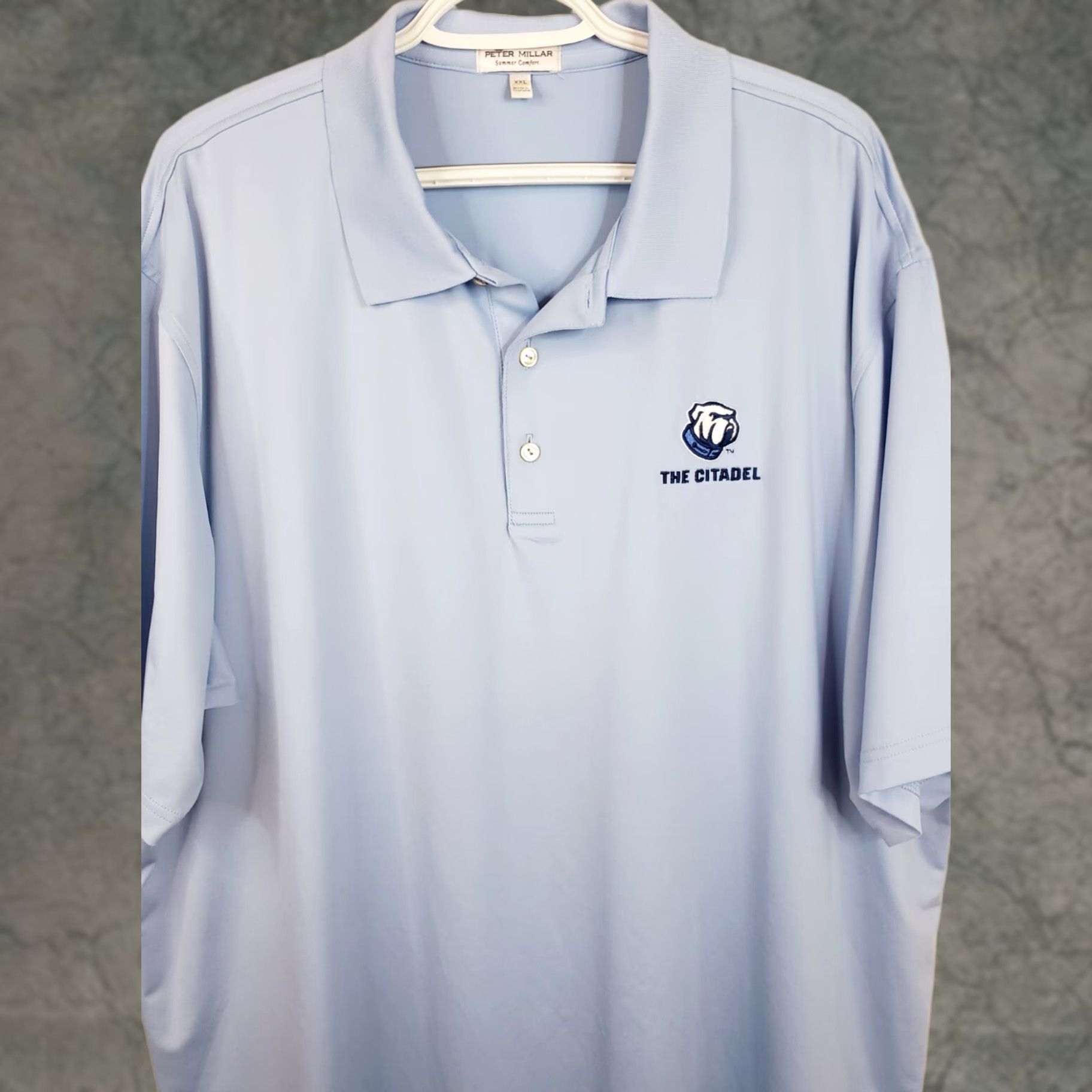 Peter Millar Peter Millar Summer Comfort Polo Mens 2XL Striped Blue Citidel Bulldogs Logo Embroidered Chest Golf Casual Workwear Button Collar Shirt Size US XXL / EU 58 / 5 - 1 Thumbnail