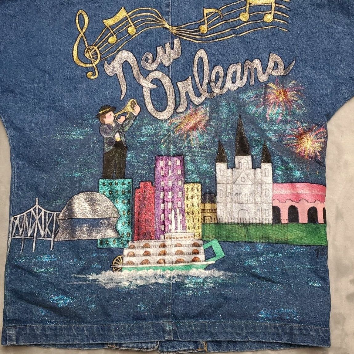 Denime VINTAGE Sunbelt Jacket Womens Large Blue Denim New Orleans Blues Jazz Music 90s Size L / US 10 / IT 46 - 7 Thumbnail