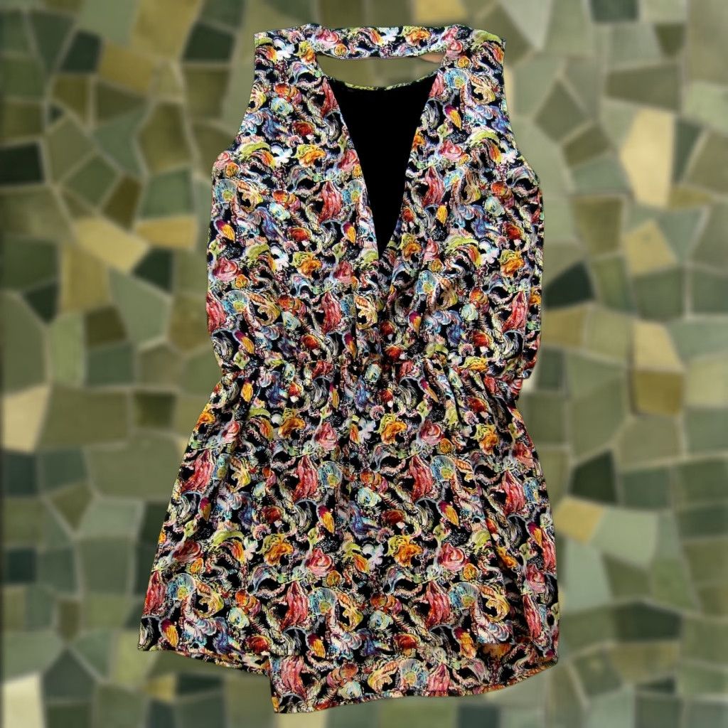 Vintage Stefanel 100% Silk Black Pink Green Floral Sleeveless Tunic Tank Dress 10 Size L / US 10 / IT 46 - 1 Thumbnail