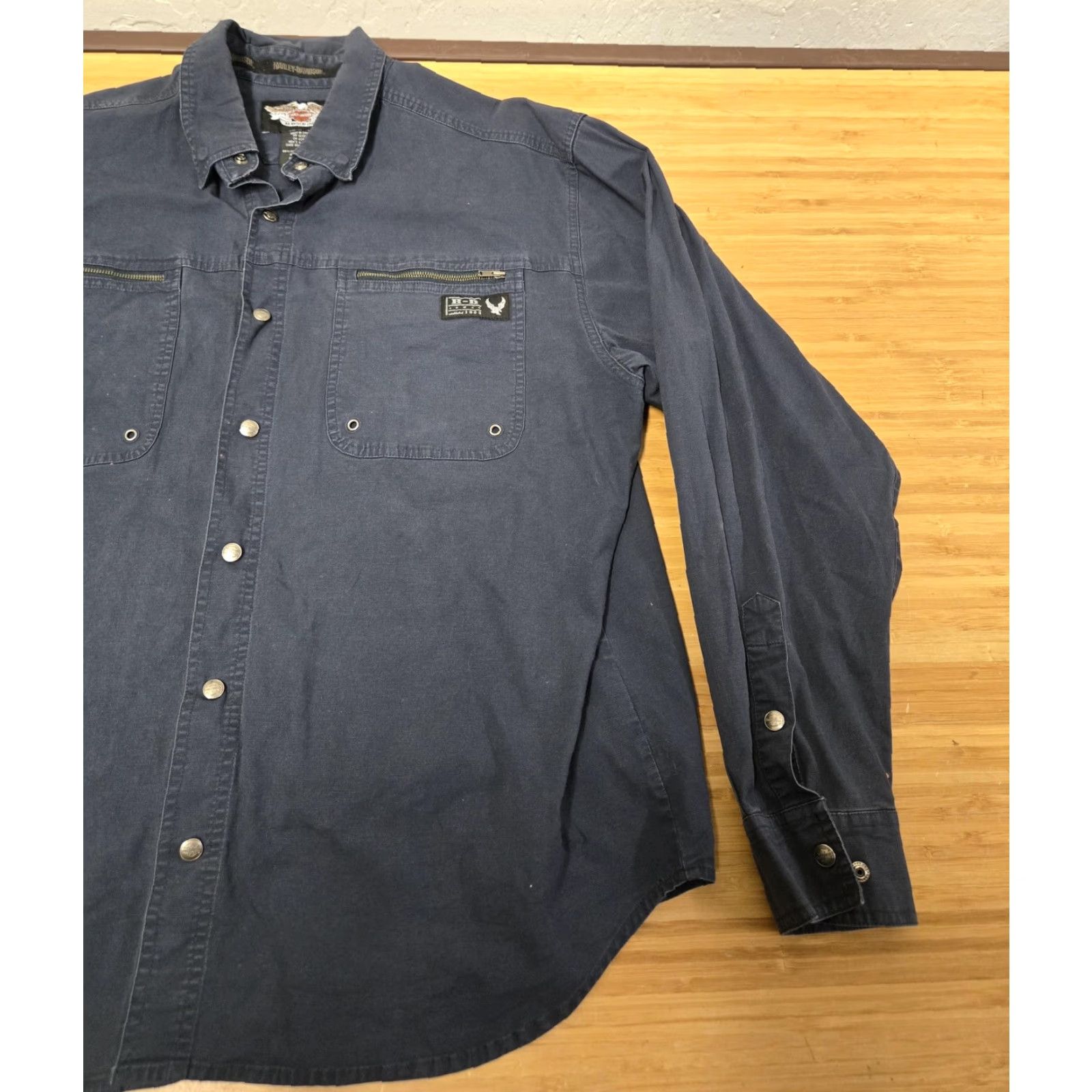 Harley Davidson VINTAGE? No—Harley-Davidson Shirt Mens XL Navy Blue Long Sleeve Button Up Cotton Workwear Size US XL / EU 56 / 4 - 2 Thumbnail