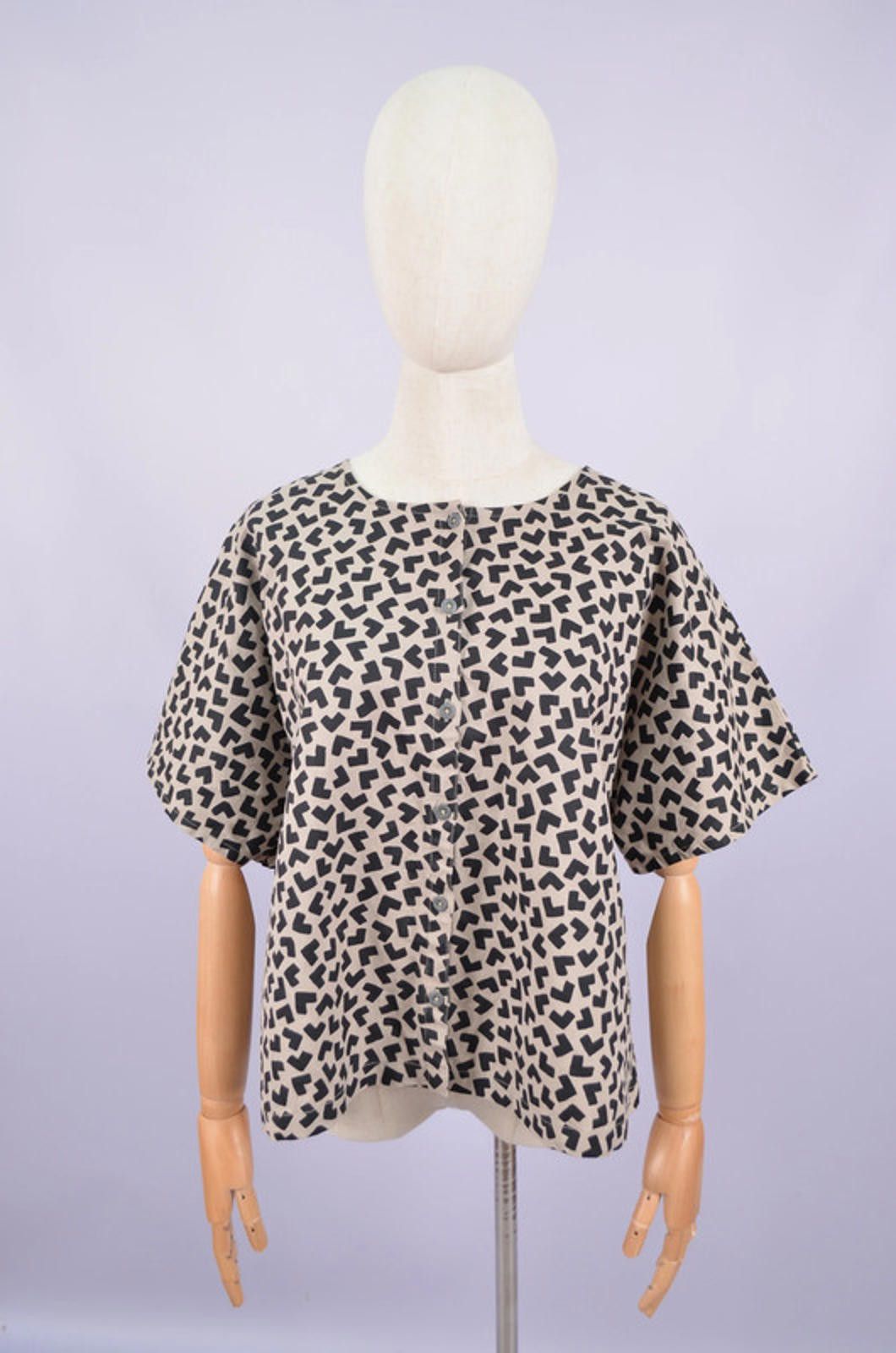 Designer Gudrun Sjoden Print Cotton Linen Tunic Shirt Size M Relaxed Size M / US 6-8 / IT 42-44 - 1 Thumbnail