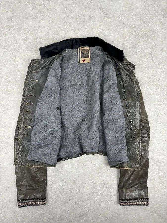 Marithe + Francois Girbaud AW2003 Marithé + François Girbaud Grey Eroded Buttoned Asymmetrical Leather Jacket Size S / US 4 / IT 40 - 7 Thumbnail