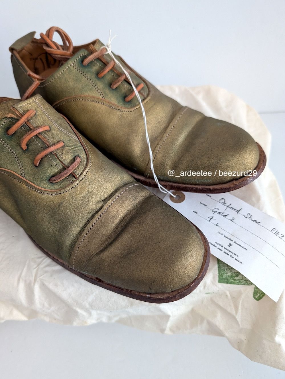 Paul Harnden Shoemakers *NEW* GOLD 2 LEATHER LACED OXFORDS 4L Size US 6.5 / IT 36.5 - 2 Thumbnail