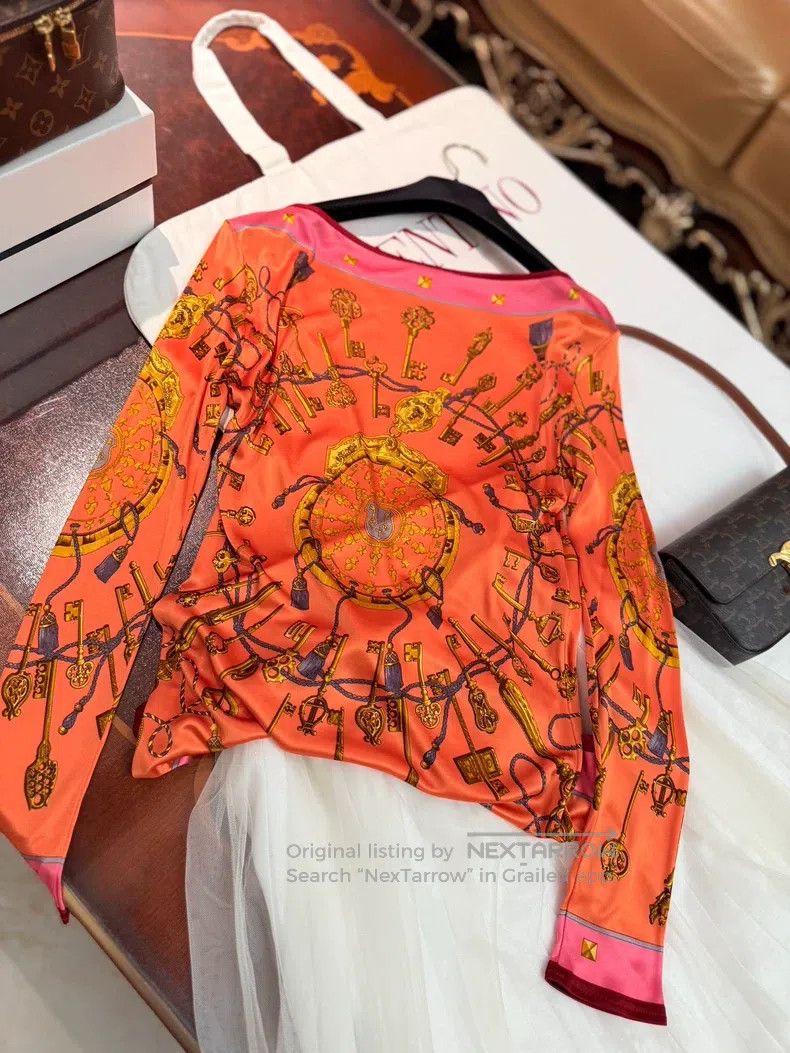 Hermes Hermes Long-sleeved Tee Blouse with Scarf Pattern Knitted Size XS / US 0-2 / IT 36-38 - 6 Thumbnail