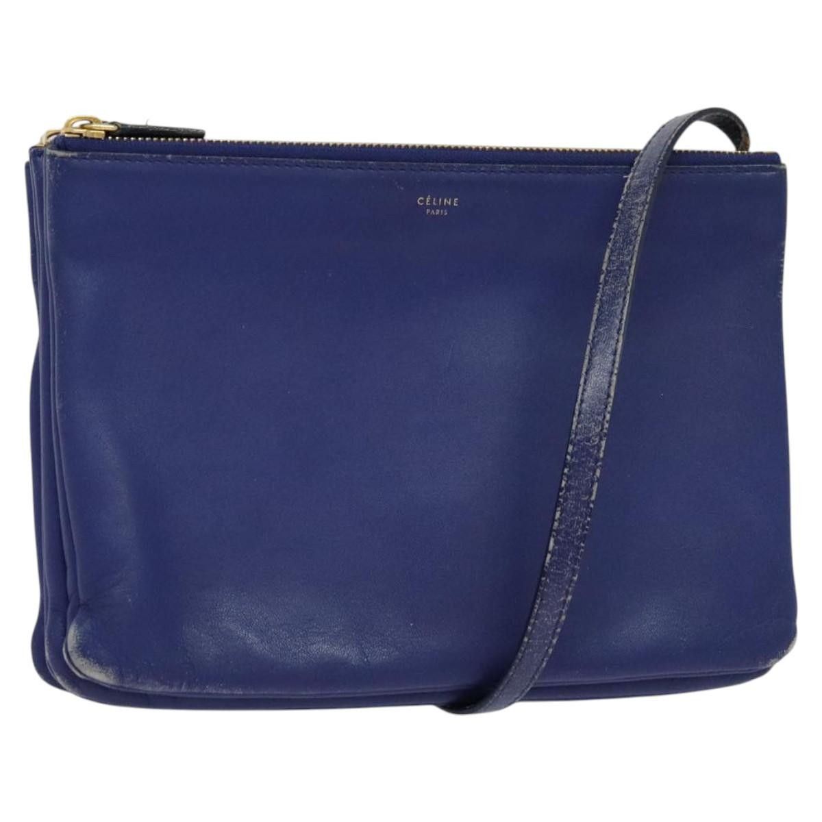 Celine CELINE Trio Shoulder Bag Leather Blue Gold Size ONE SIZE - 1 Thumbnail