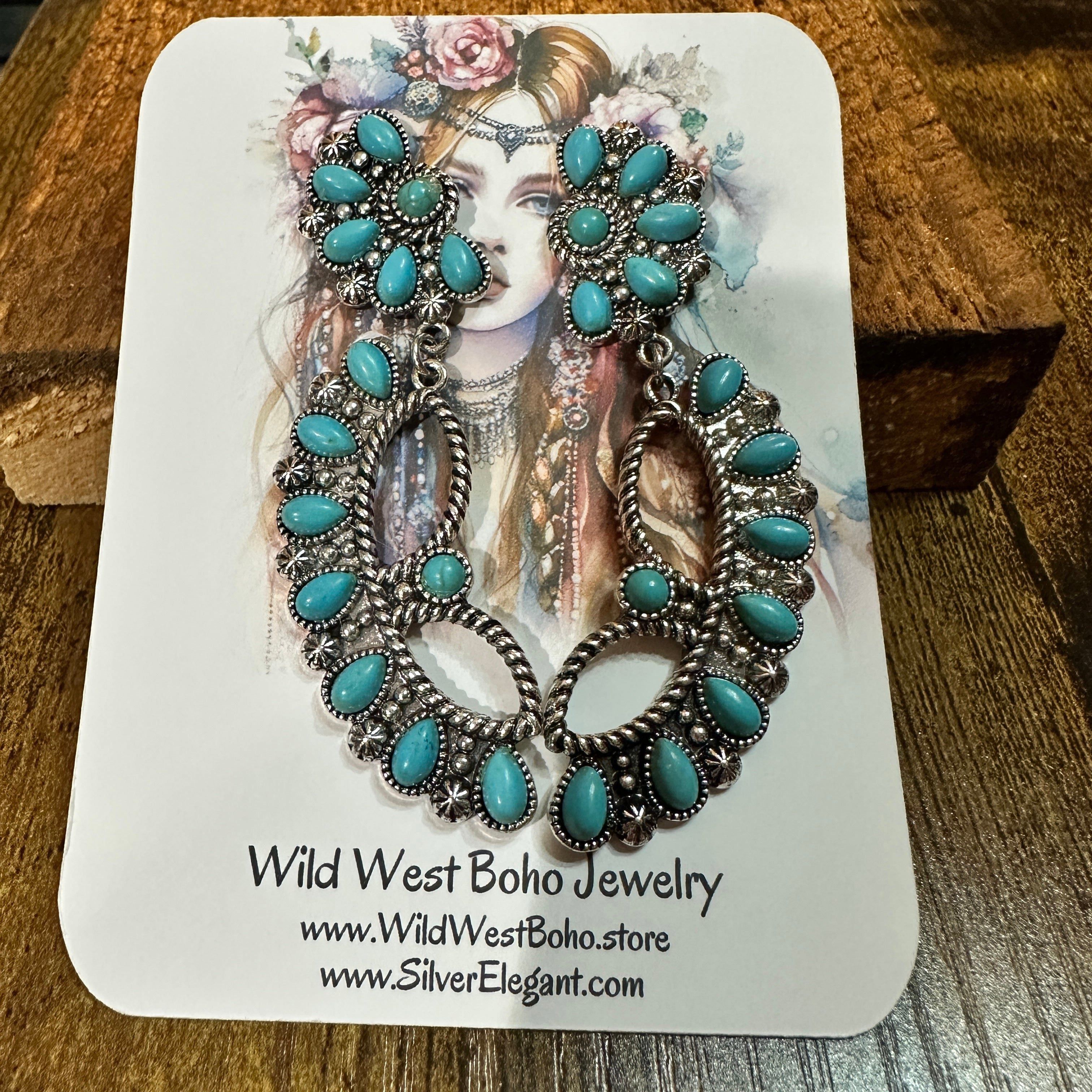 Other Turquoise Teardrop Cabochon Western Floral Ear Climber Earri Size ONE SIZE - 4 Thumbnail