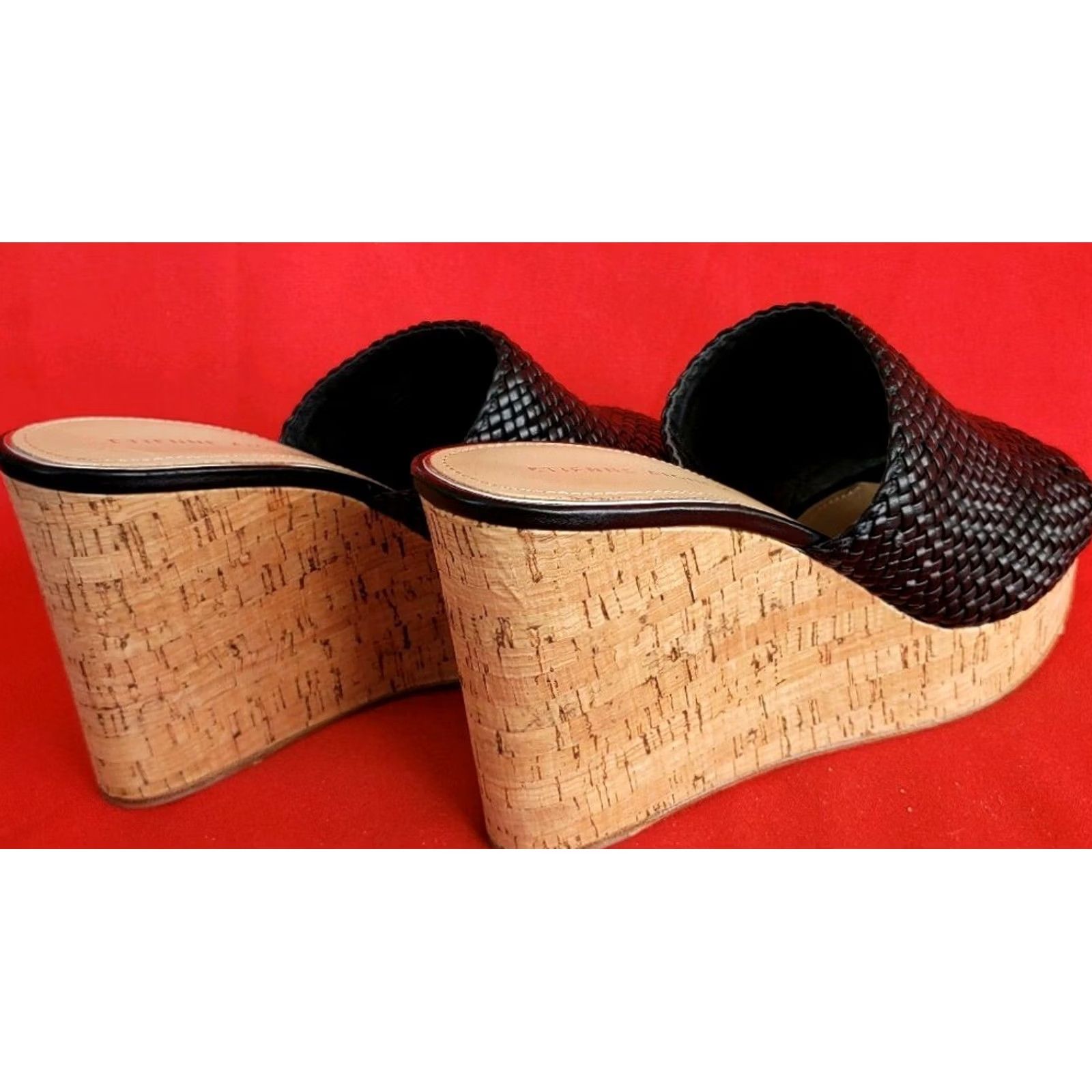Etienne Aigner Etienne Aigner Women's Black Leather Slide Wedge Sandal 9.5M Woven Crossover Daiquiri Size US 10 / IT 40 - 6 Thumbnail