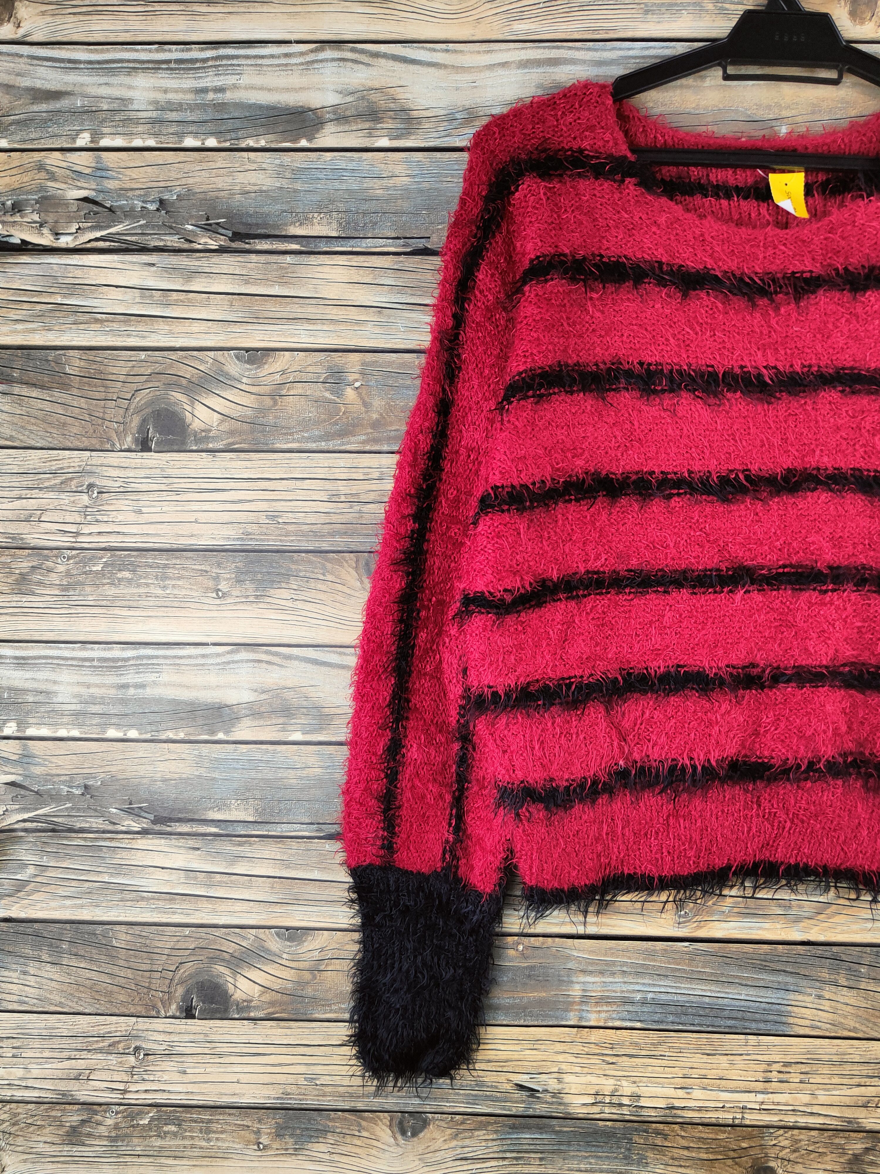 Japanese Brand DL Real X Red Black shaggy Fur Mohair Knitwear #46-1005 Size M / US 6-8 / IT 42-44 - 3 Thumbnail