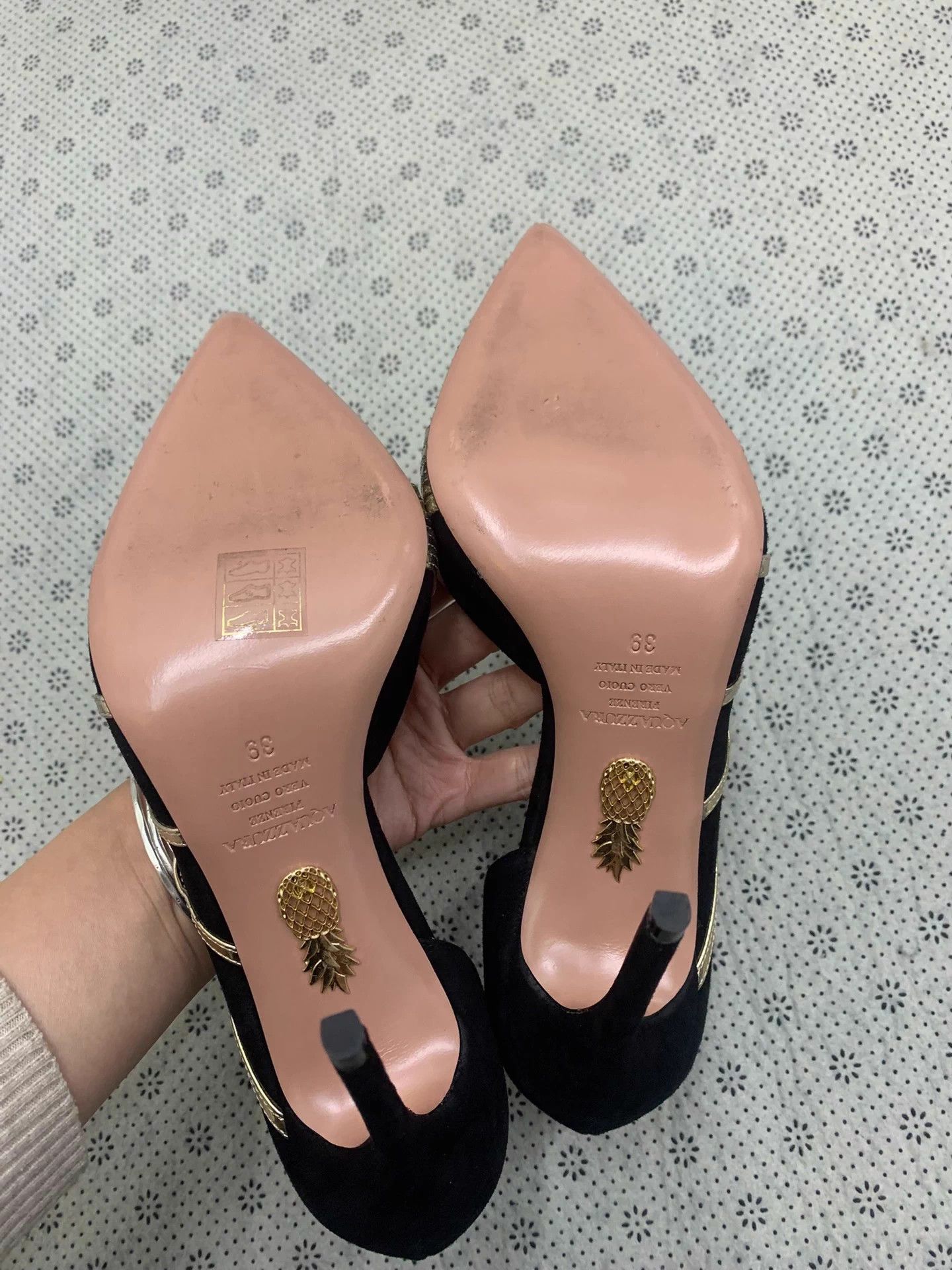 Aquazzura Aquazzura Pineapple Runway Stiletto Gold Suede Black 39 Size US 8.5 / IT 38.5 - 4 Thumbnail