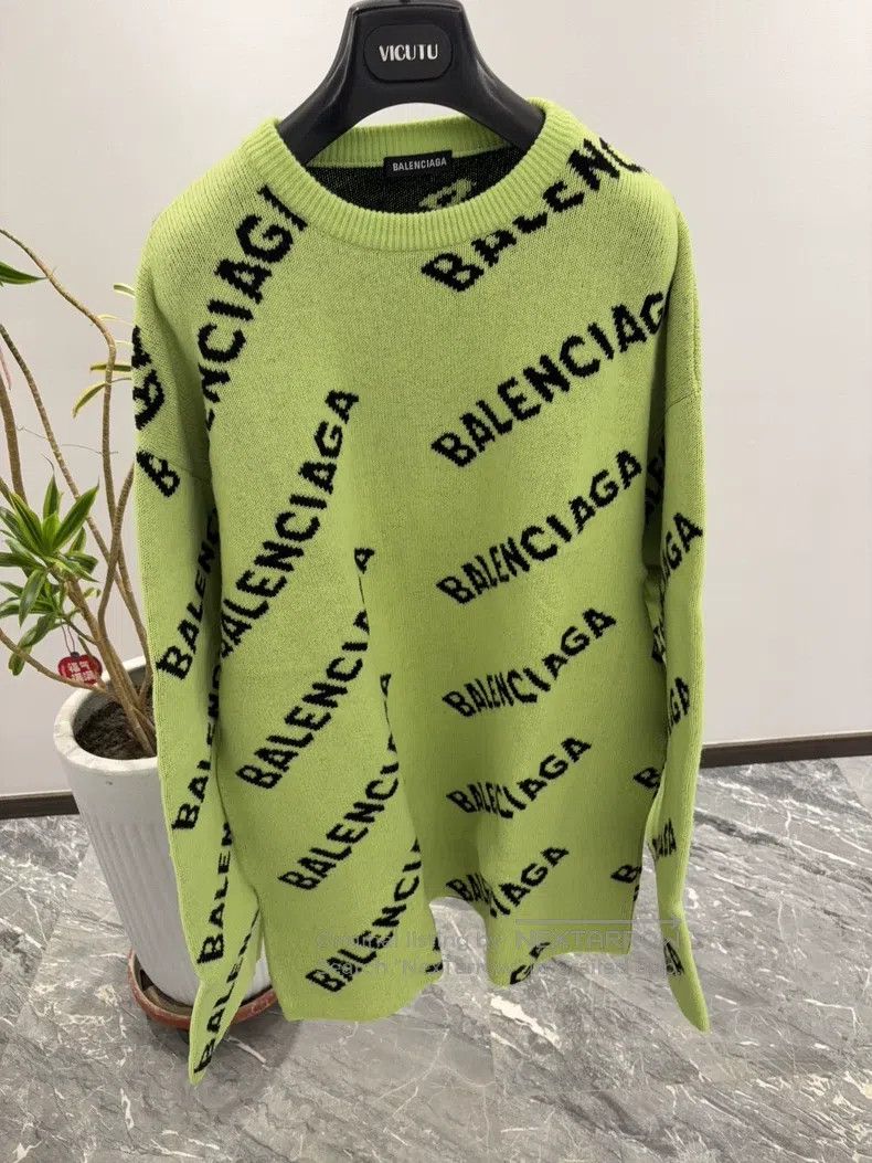 Balenciaga Balenciaga Green Logo Knit Sweater Size US L / EU 52-54 / 3 - 1 Thumbnail