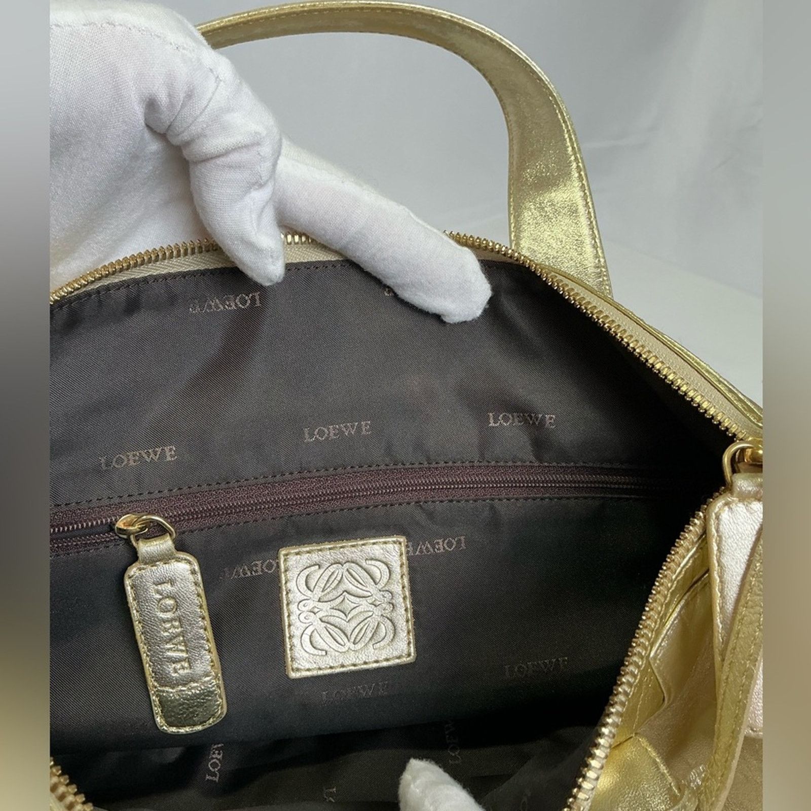 Loewe Loewe Leather Gold Amazona Satchel Bag with Glossy Finish Size ONE SIZE - 14 Thumbnail